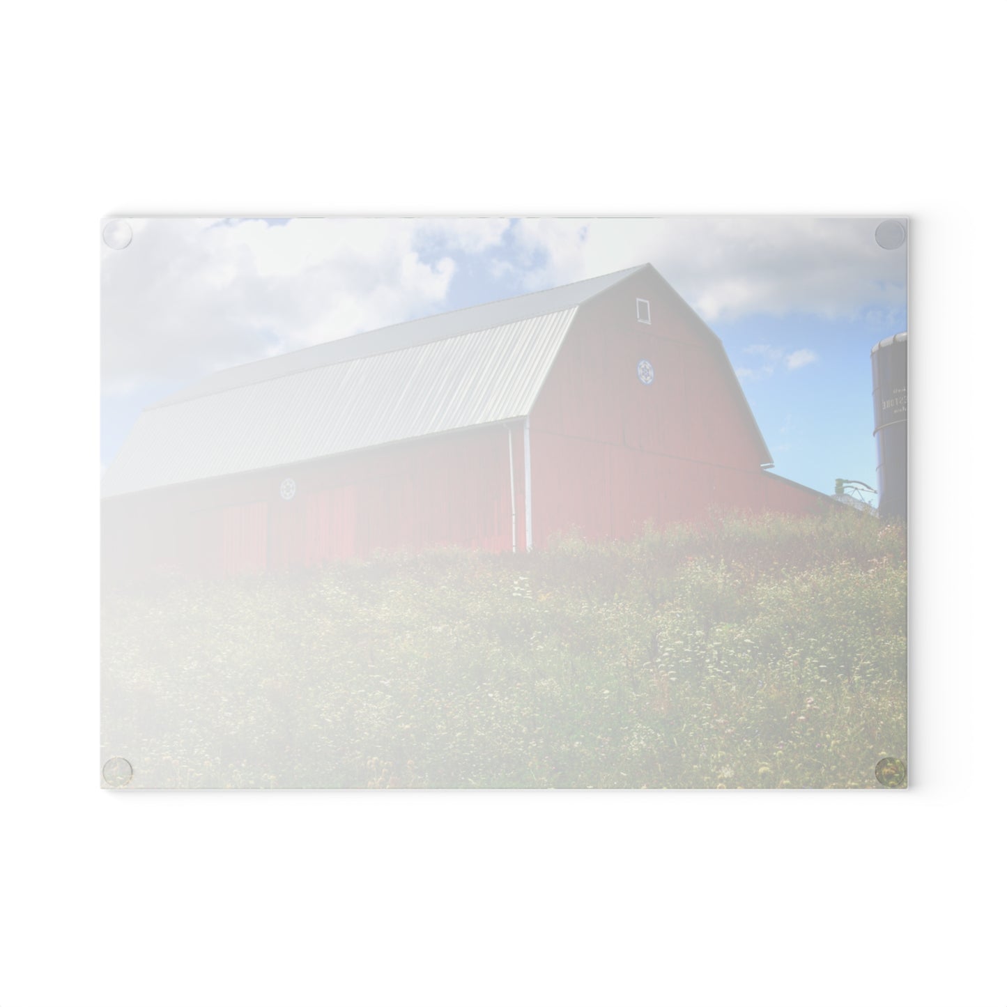 U R There Photography South Henderson Road Hilltop Red III Rustic Farmhouse Tempered-Glass Cutting Board