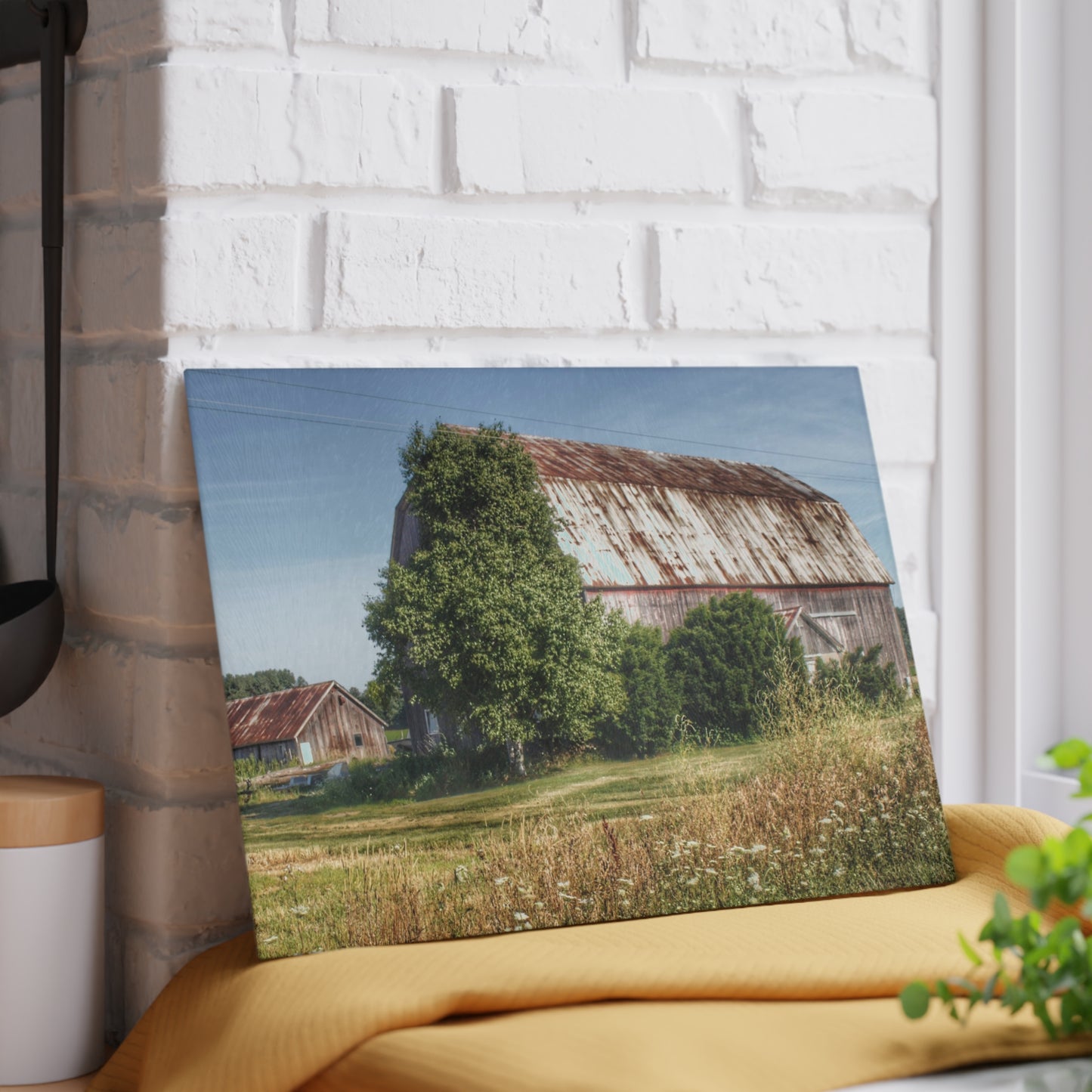 U R There Photography Barkley Road Red in Summer II Rustic Farmhouse Tempered-Glass Cutting Board