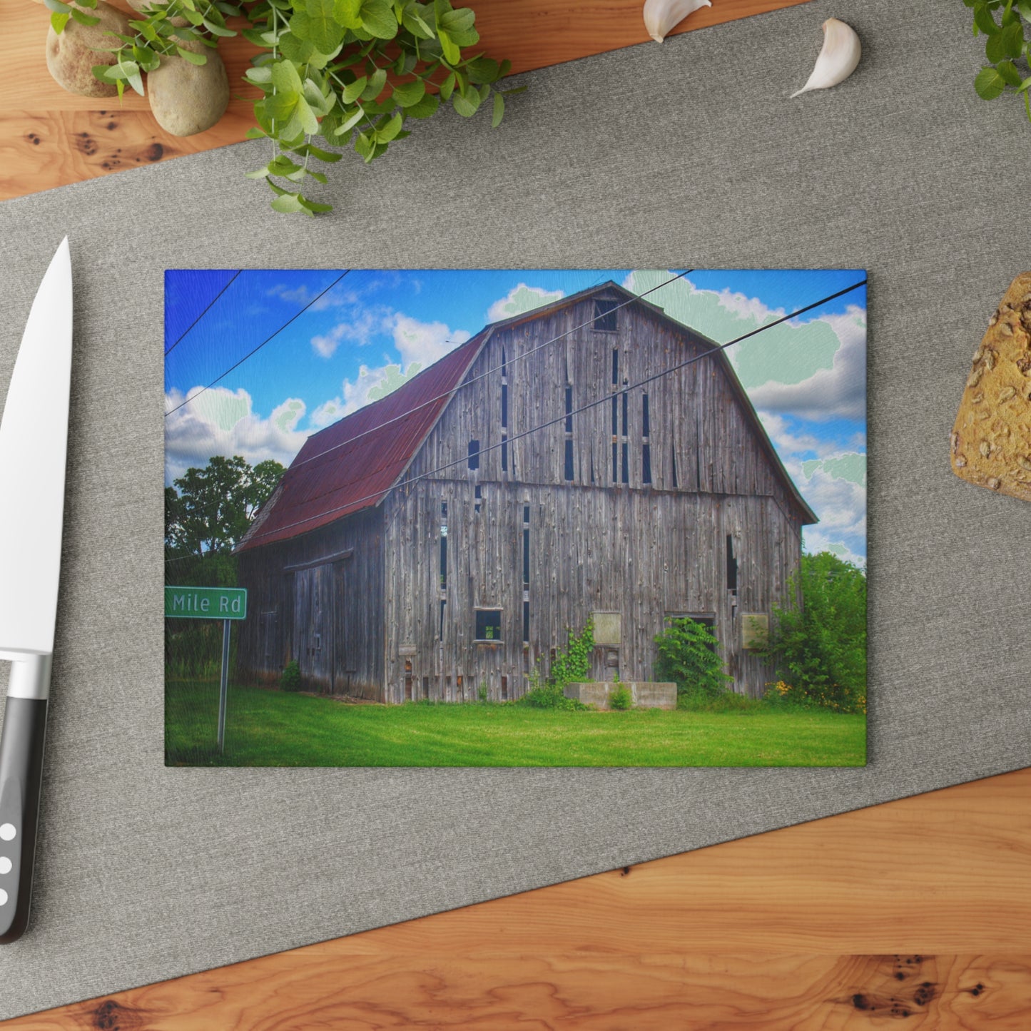 U R There Photography Schoenherr Road Grey II Rustic Farmhouse Tempered-Glass Cutting Board
