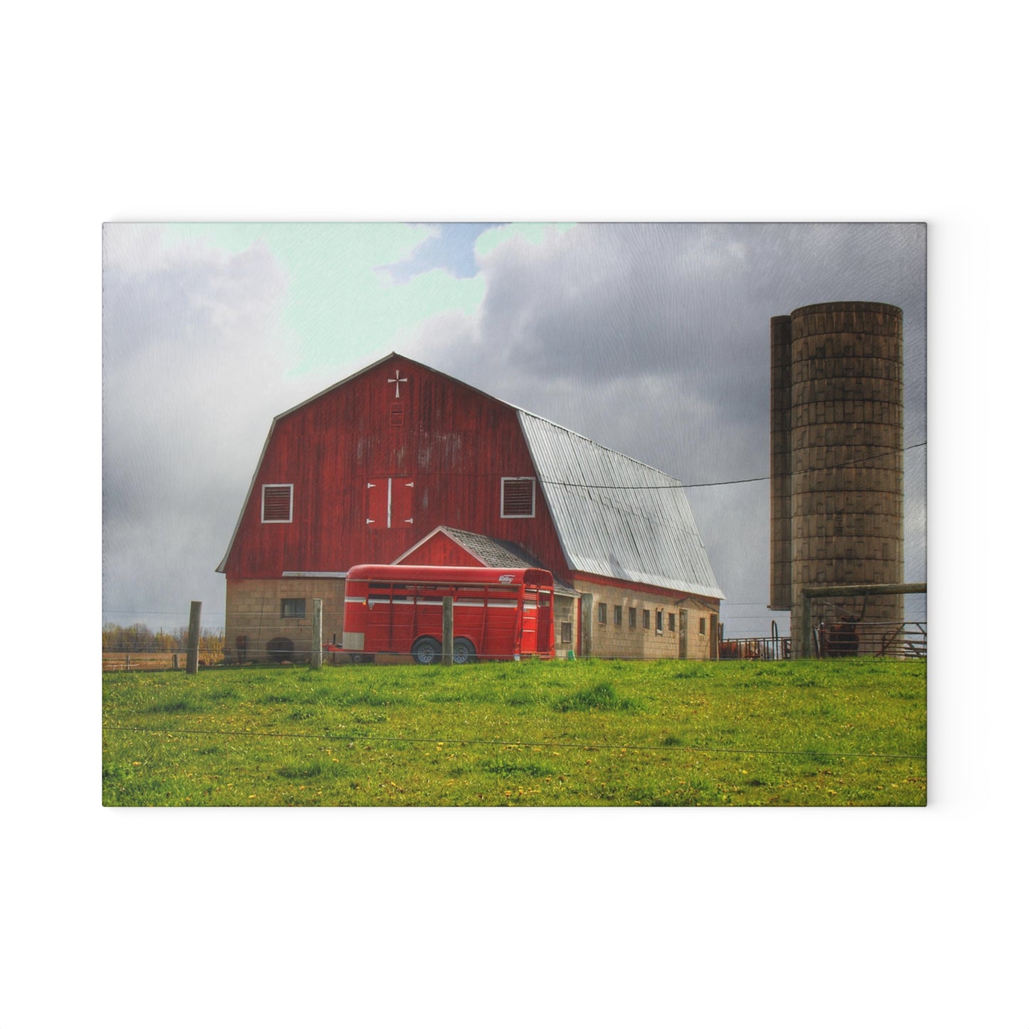 U R There Photography Clothier Road Red and Silo Rustic Farmhouse Tempered-Glass Cutting Board