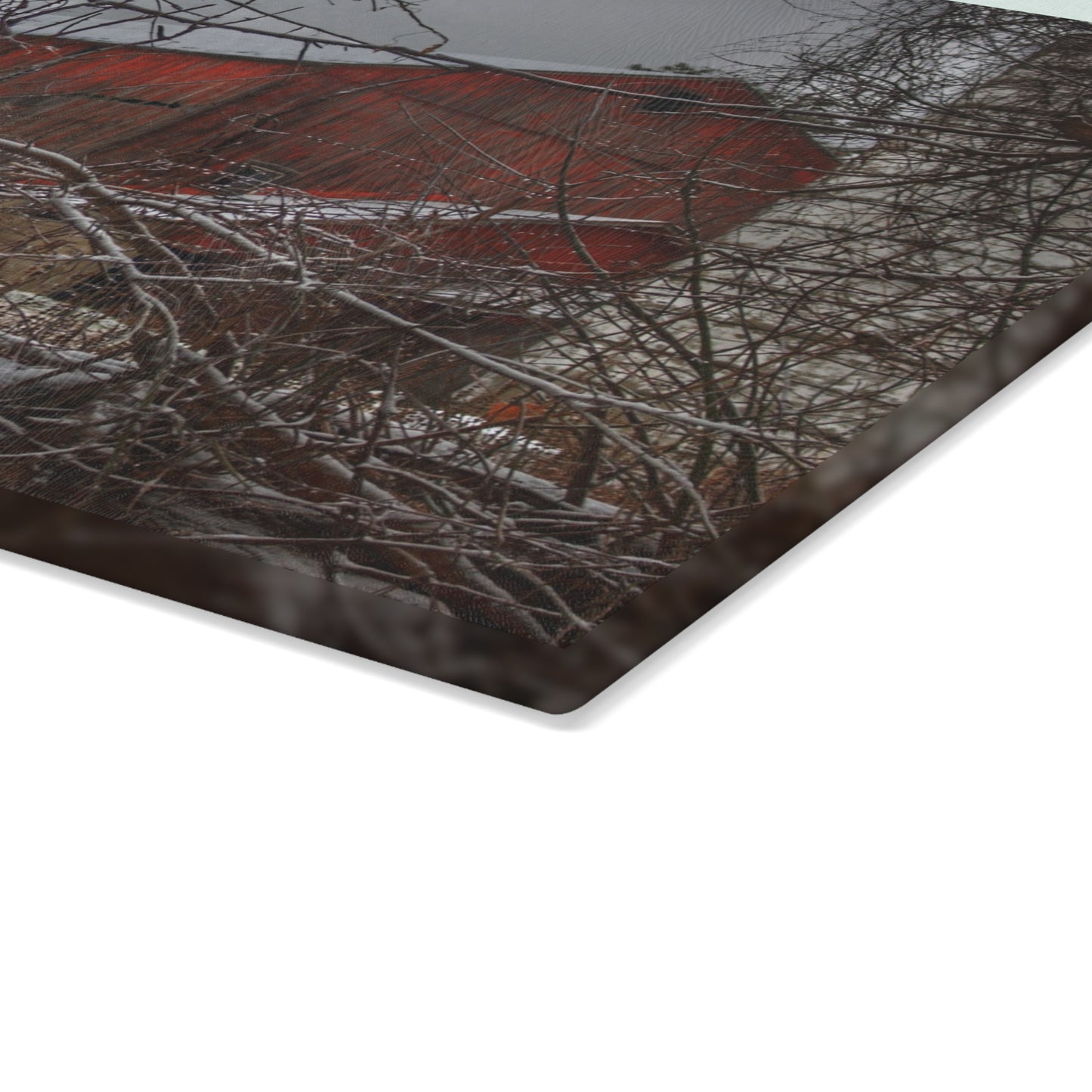 U R There Photography Sandhill Road Hidden Red II Rustic Farmhouse Tempered-Glass Cutting Board