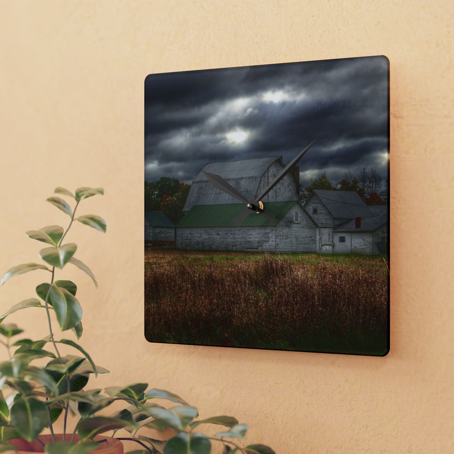 U R There Photography Farnsworth Road White Rustic Farmhouse Acrylic Analog Wall Clock