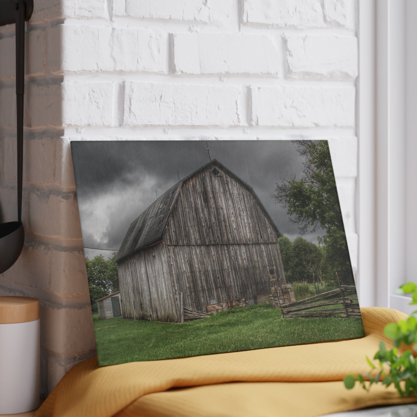 U R There Photography Attica Grey Rustic Farmhouse Tempered-Glass Cutting Board