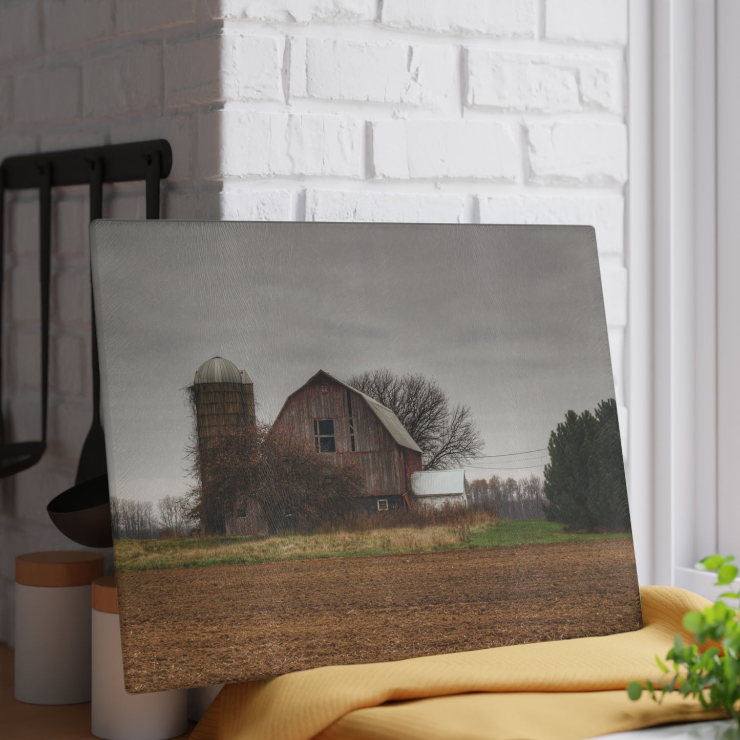 U R There Photography Reinelt Road Red Rustic Farmhouse Tempered-Glass Cutting Board 8"x 11"