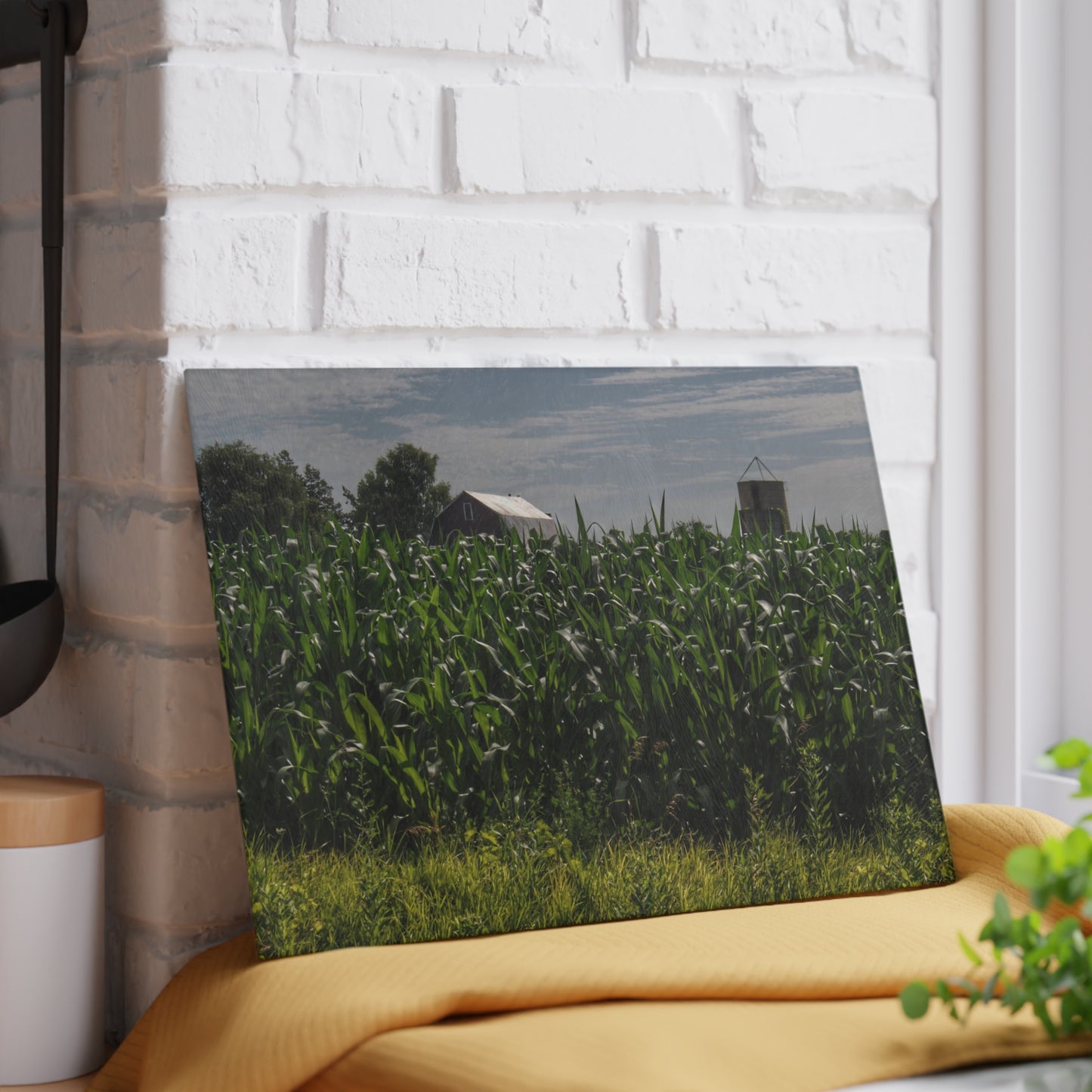 U R There Photography Above the Corn on Piersonville Road I Rustic Farmhouse Tempered-Glass Cutting Board