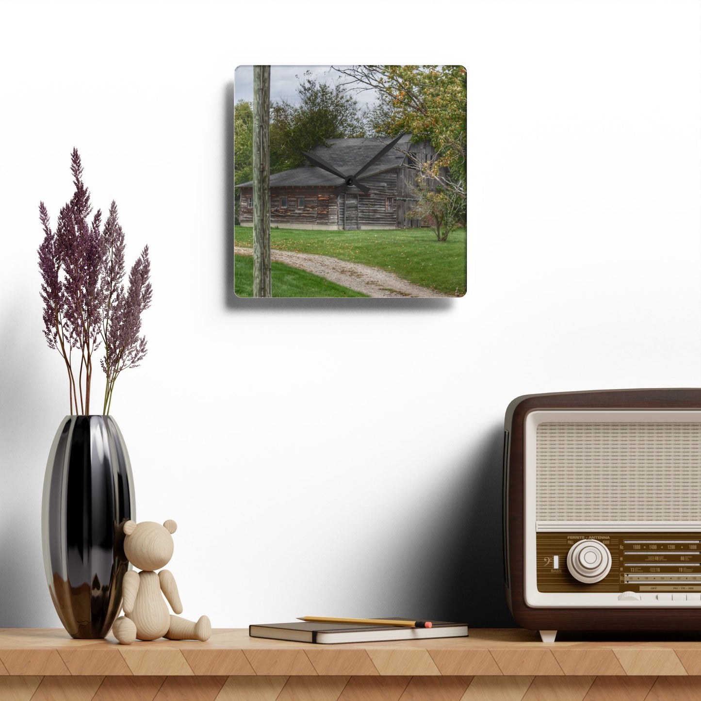 U R There Photography Hayes Road Hidden II Rustic Farmhouse Acrylic Analog Wall Clock
