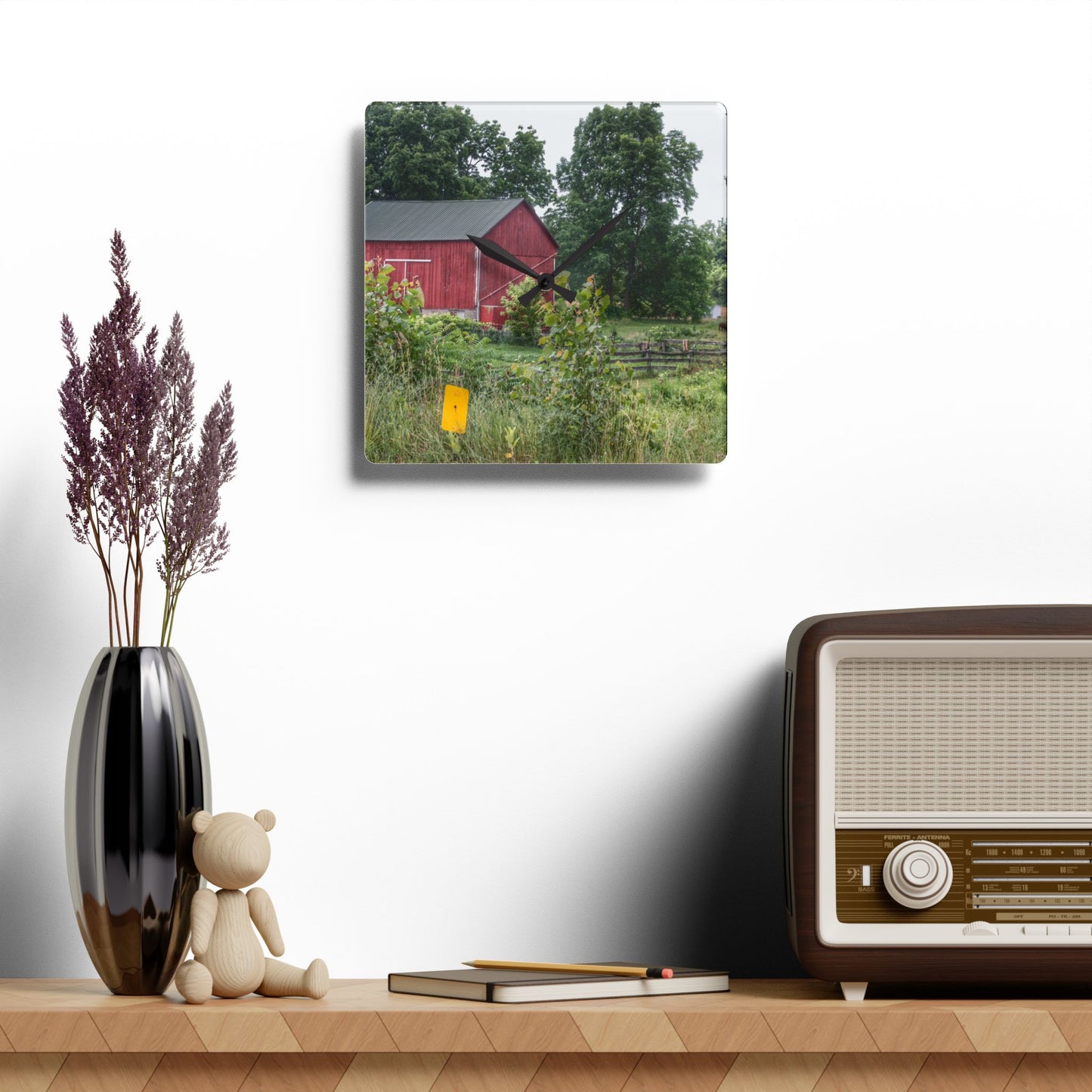 U R There Photography Clifford Road Alpaca Barn Rustic Farmhouse Acrylic Analog Wall Clock