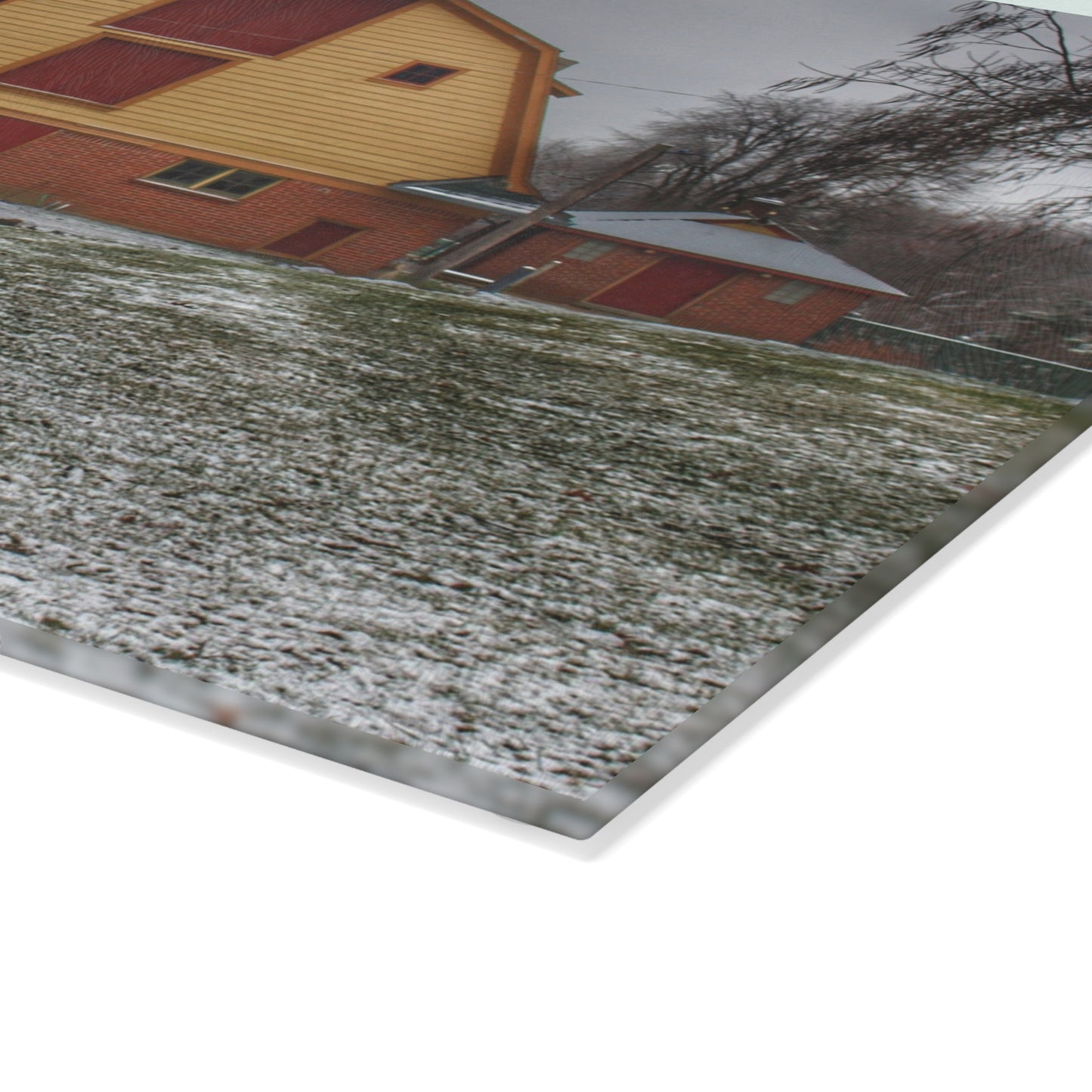 U R There Photography Yellow Barn of Bordman Rustic Farmhouse Tempered-Glass Cutting Board