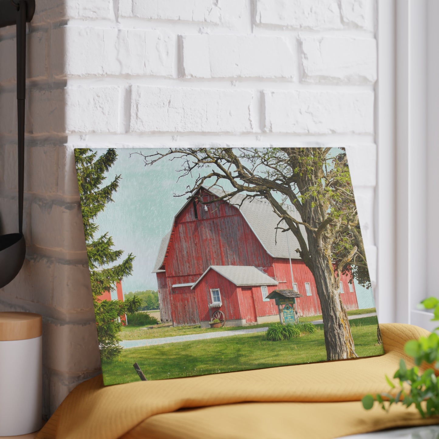 U R There Photography French Road Centennial Reds I Rustic Farmhouse Tempered-Glass Cutting Board