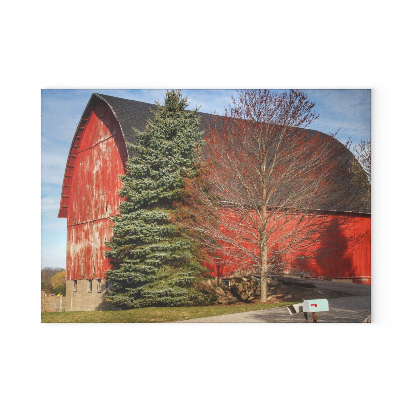 U R There Photography West Sutton Road Red Rustic Farmhouse Tempered-Glass Cutting Board