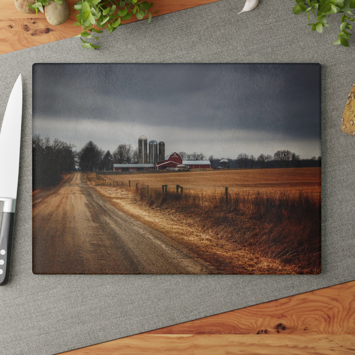 U R There Photography Across the Field on Daley Road Rustic Farmhouse Tempered-Glass Cutting Board