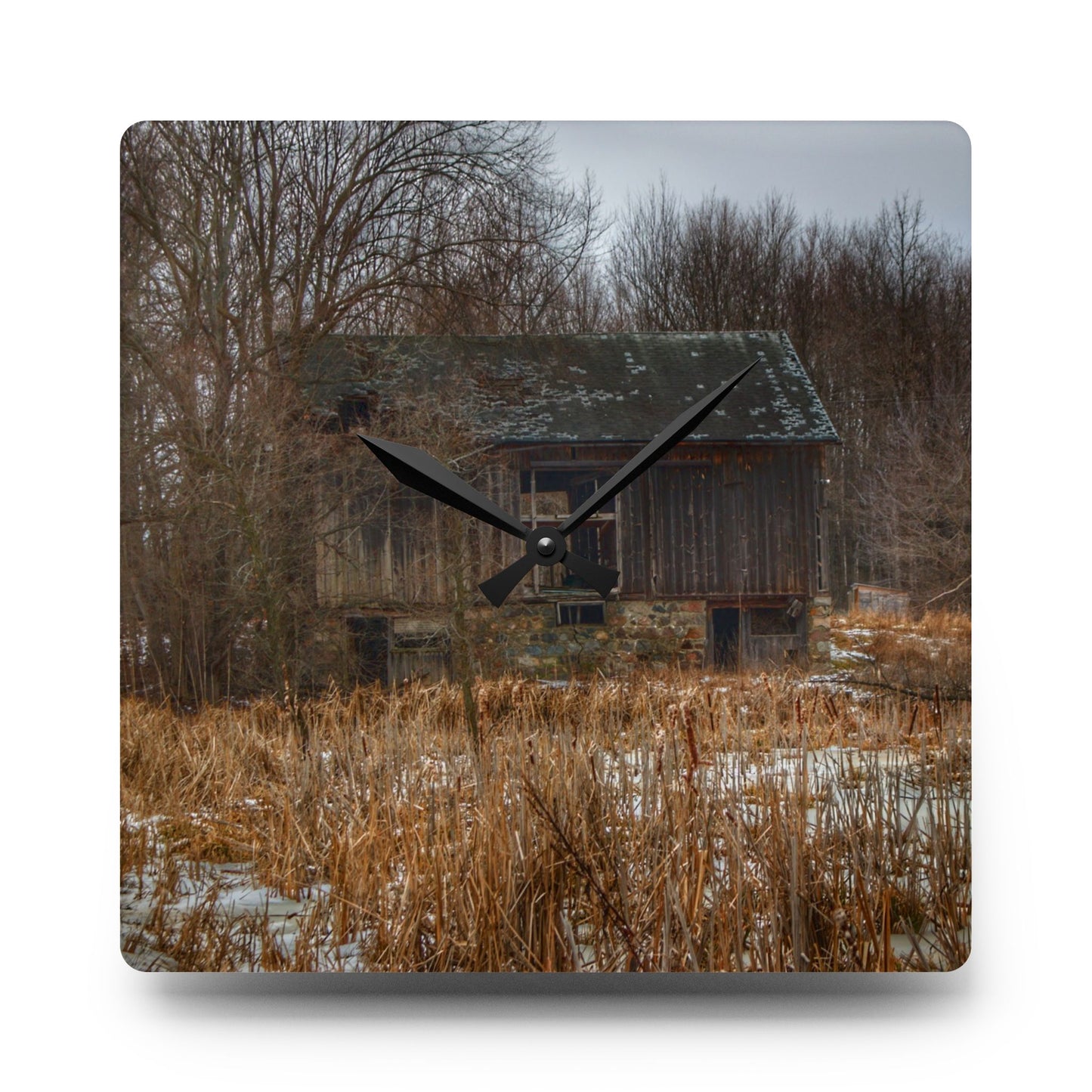U R There Photography Norway Lake Hidden Grey I Rustic Farmhouse Acrylic Analog Wall Clock