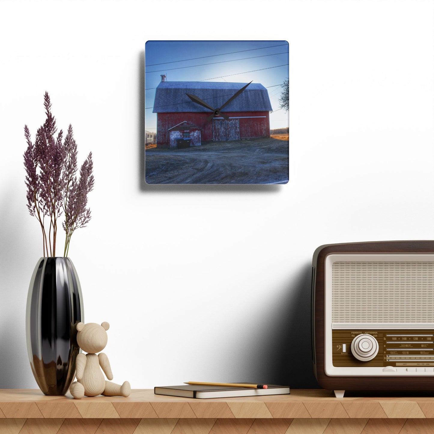 U R There Photography Rochester Red on a Spring Morning Rustic Farmhouse Acrylic Analog Wall Clock