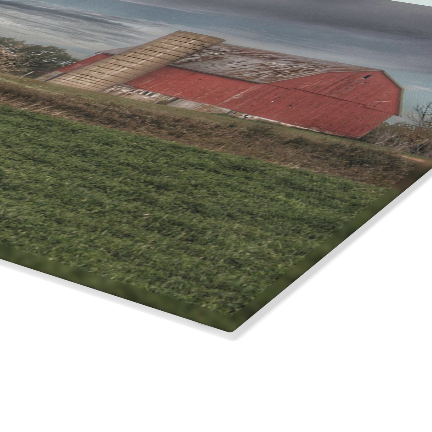 U R There Photography Clear Lake Road Red Rustic Farmhouse Tempered-Glass Cutting Board