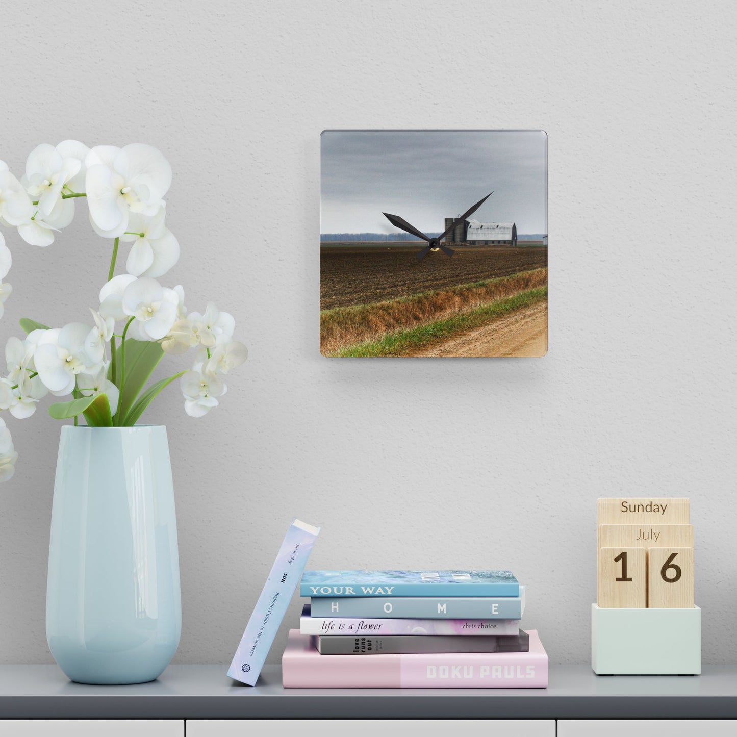 U R There Photography North Gates Road Old Grey I Rustic Farmhouse Acrylic Analog Wall Clock