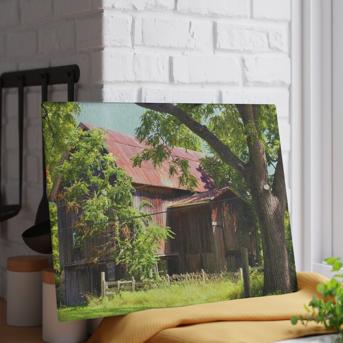 U R There Photography Oxford Rusted Red III Rustic Farmhouse Tempered-Glass Cutting Board 8"x 11"