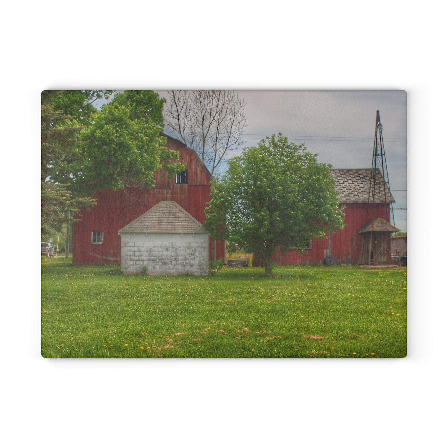 U R There Photography Roods Lake Road Red I Rustic Farmhouse Tempered-Glass Cutting Board