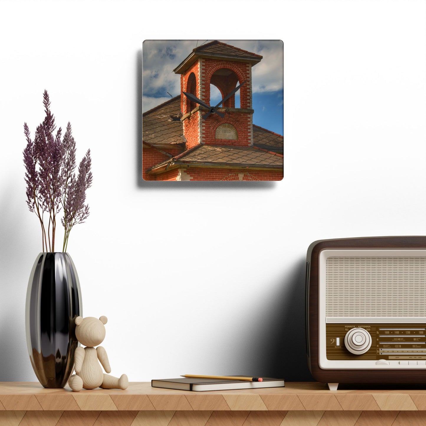U R There Photography North Grove Road Schoolhouse II Rustic Farmhouse Acrylic Analog Wall Clock