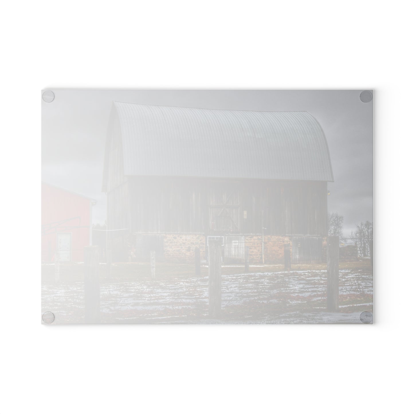 U R There Photography Schott Road Grey III Rustic Farmhouse Tempered-Glass Cutting Board
