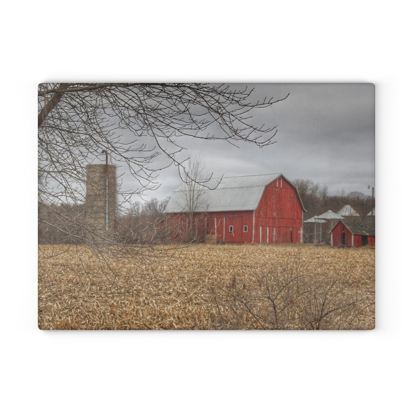 U R There Photography Barns of Arbela I Rustic Farmhouse Tempered-Glass Cutting Board