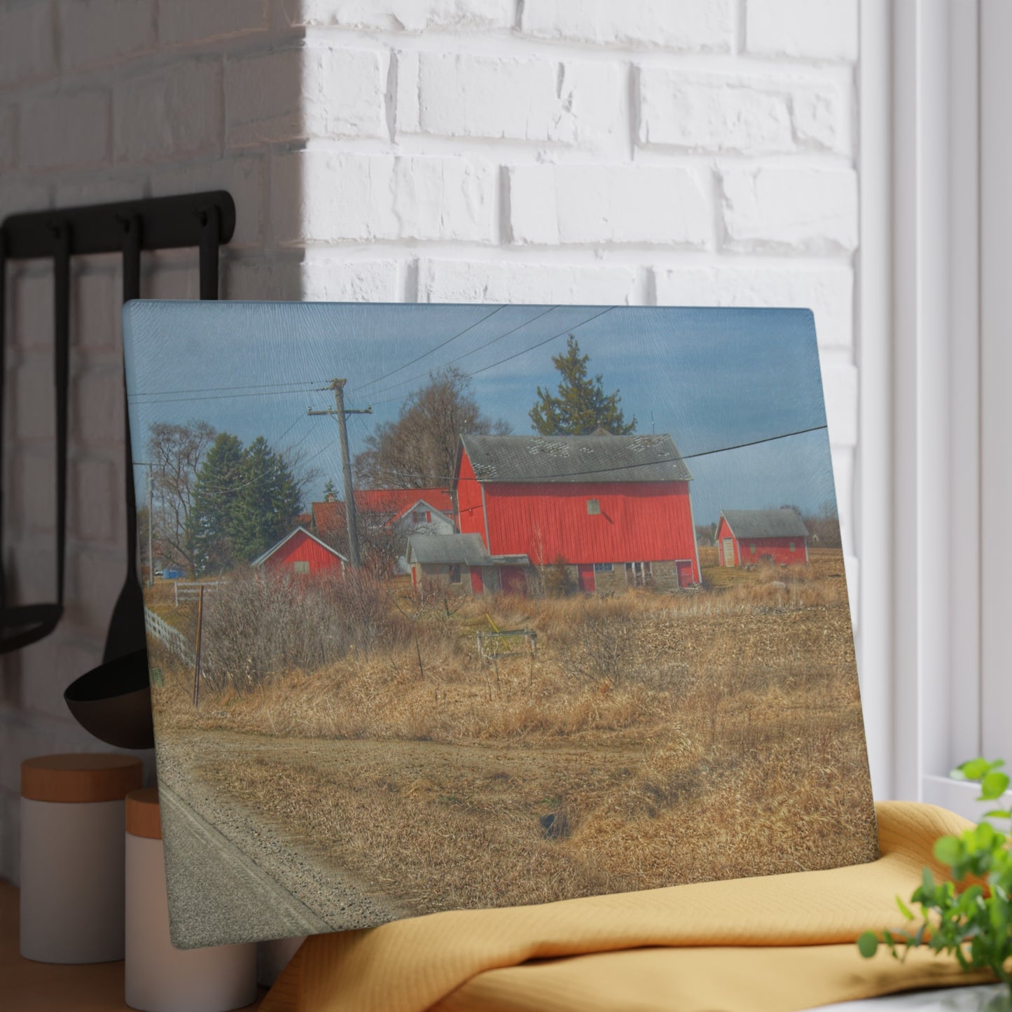 U R There Photography West Brown Road Red Rustic Farmhouse Tempered-Glass Cutting Board