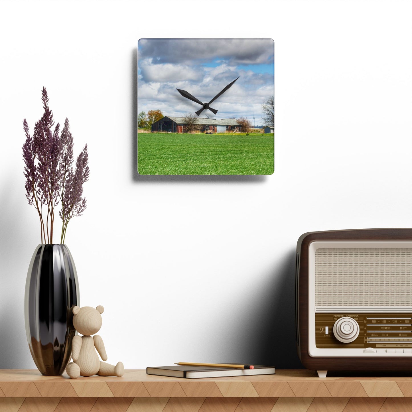 U R There Photography Rescue Road Rusted Shack Rustic Farmhouse Acrylic Analog Wall Clock