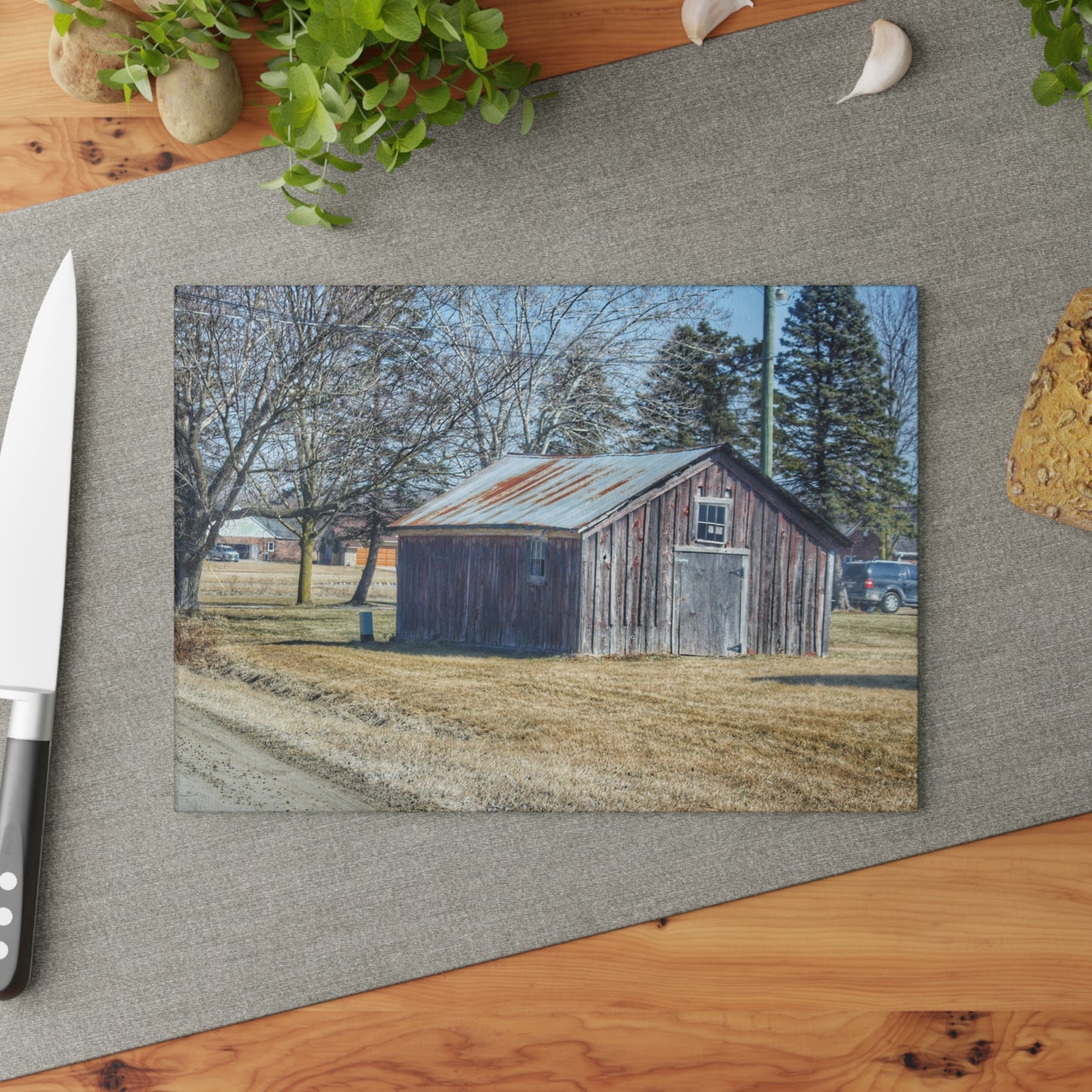 U R There Photography Ray Center Roadside Shack Rustic Farmhouse Tempered-Glass Cutting Board