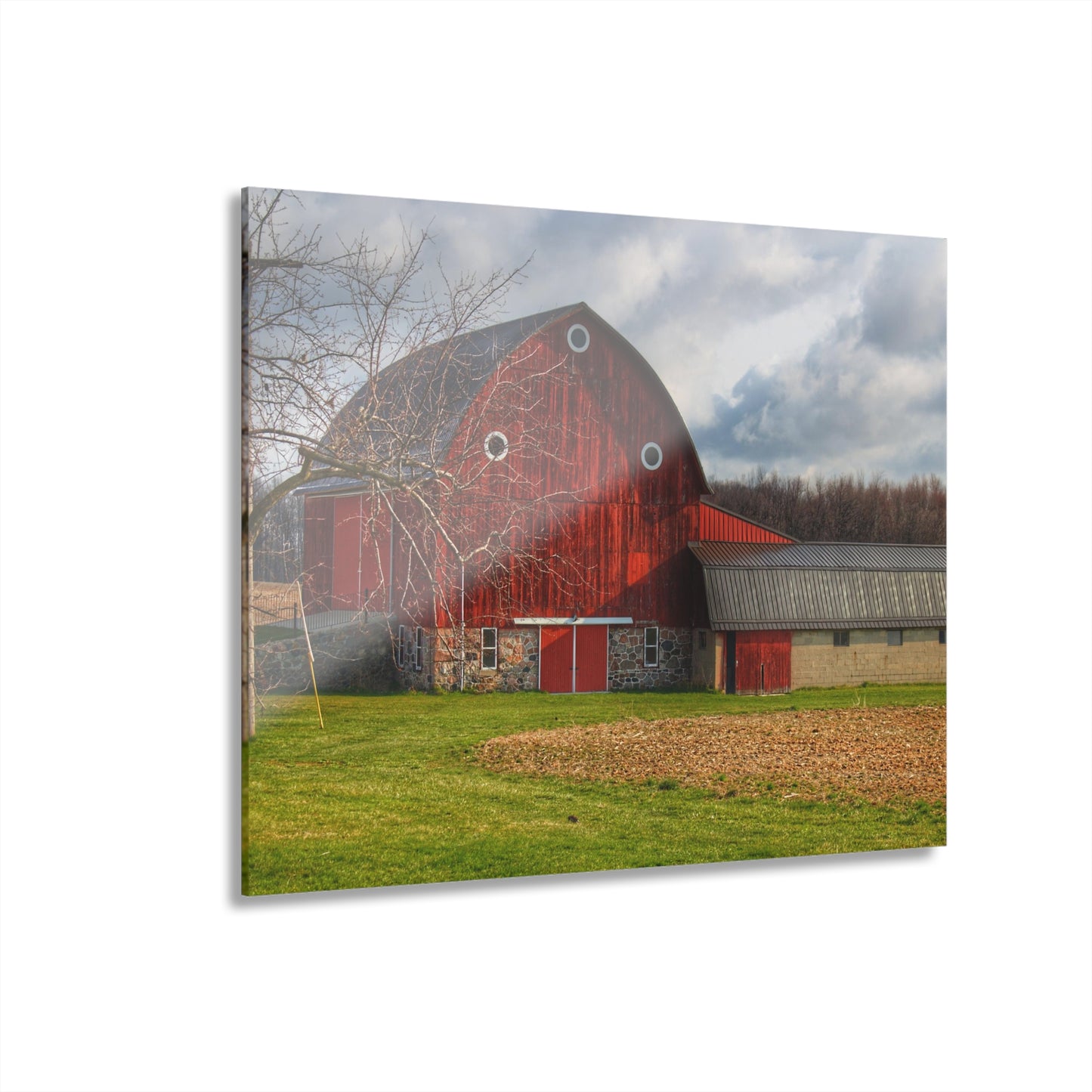 U R There Photography Clear Lake Road Fieldstone Red Rustic Farmhouse Acrylic Wall Print