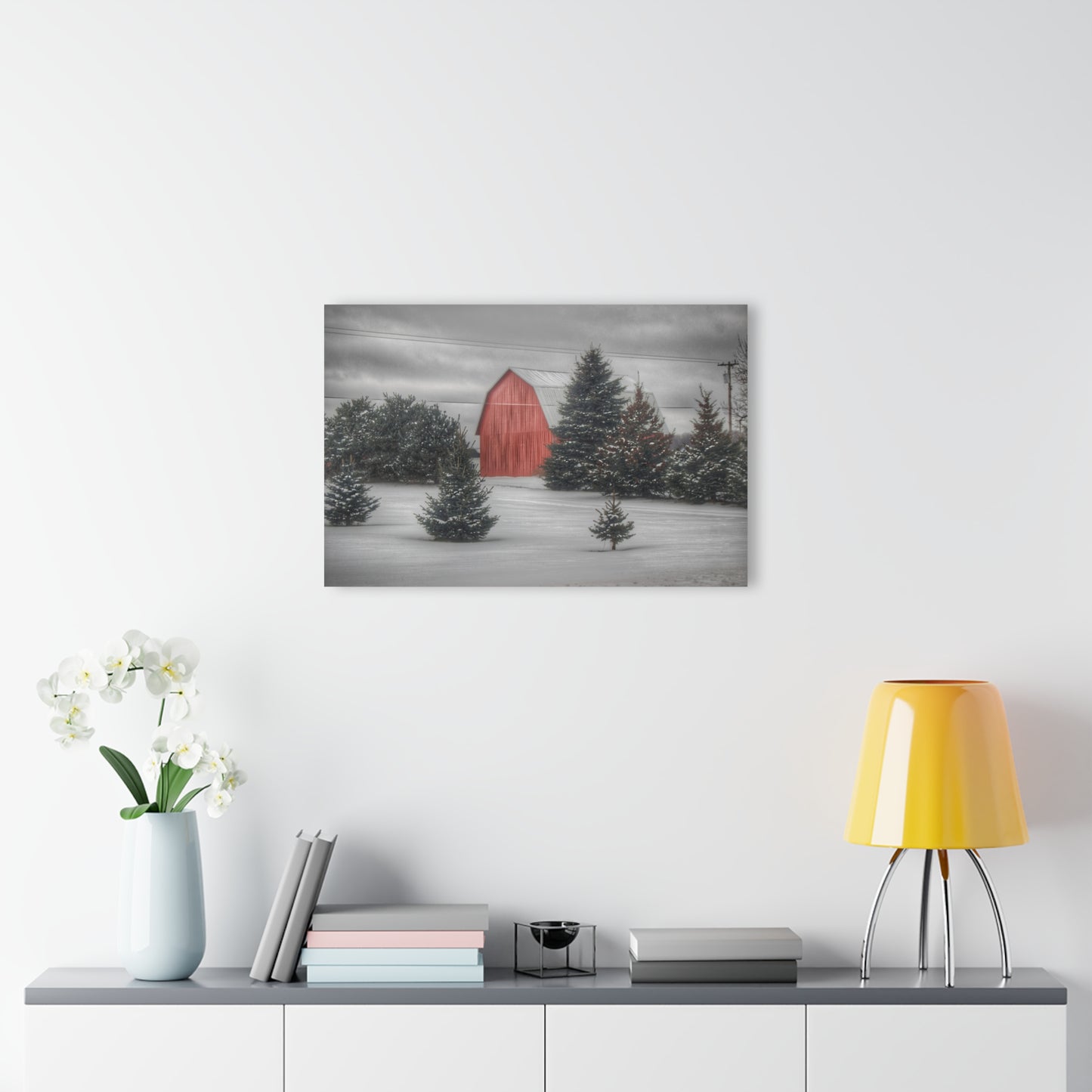 U R There Photography Vernor Road Winter Red Rustic Farmhouse Acrylic Wall Print