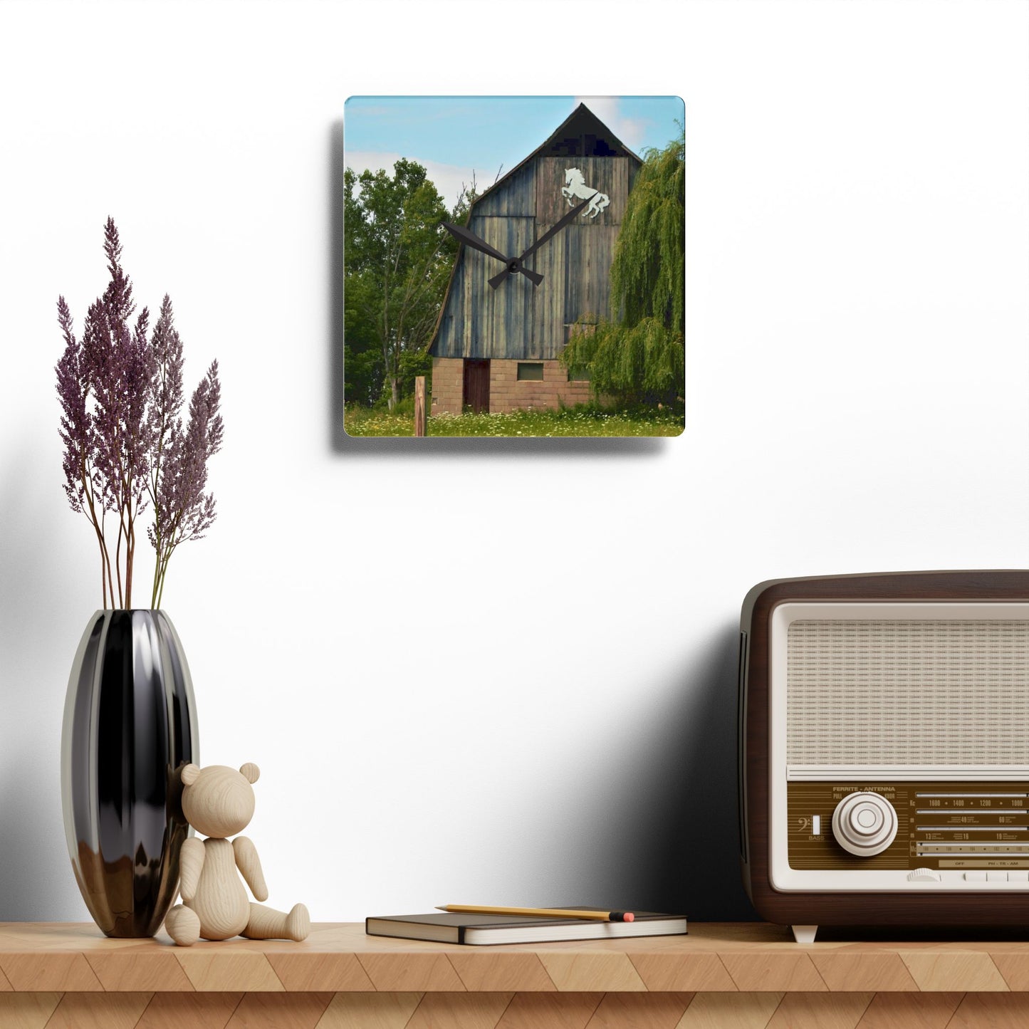 U R There Photography Hassler Lake Horse Barn Rustic Farmhouse Acrylic Analog Wall Clock