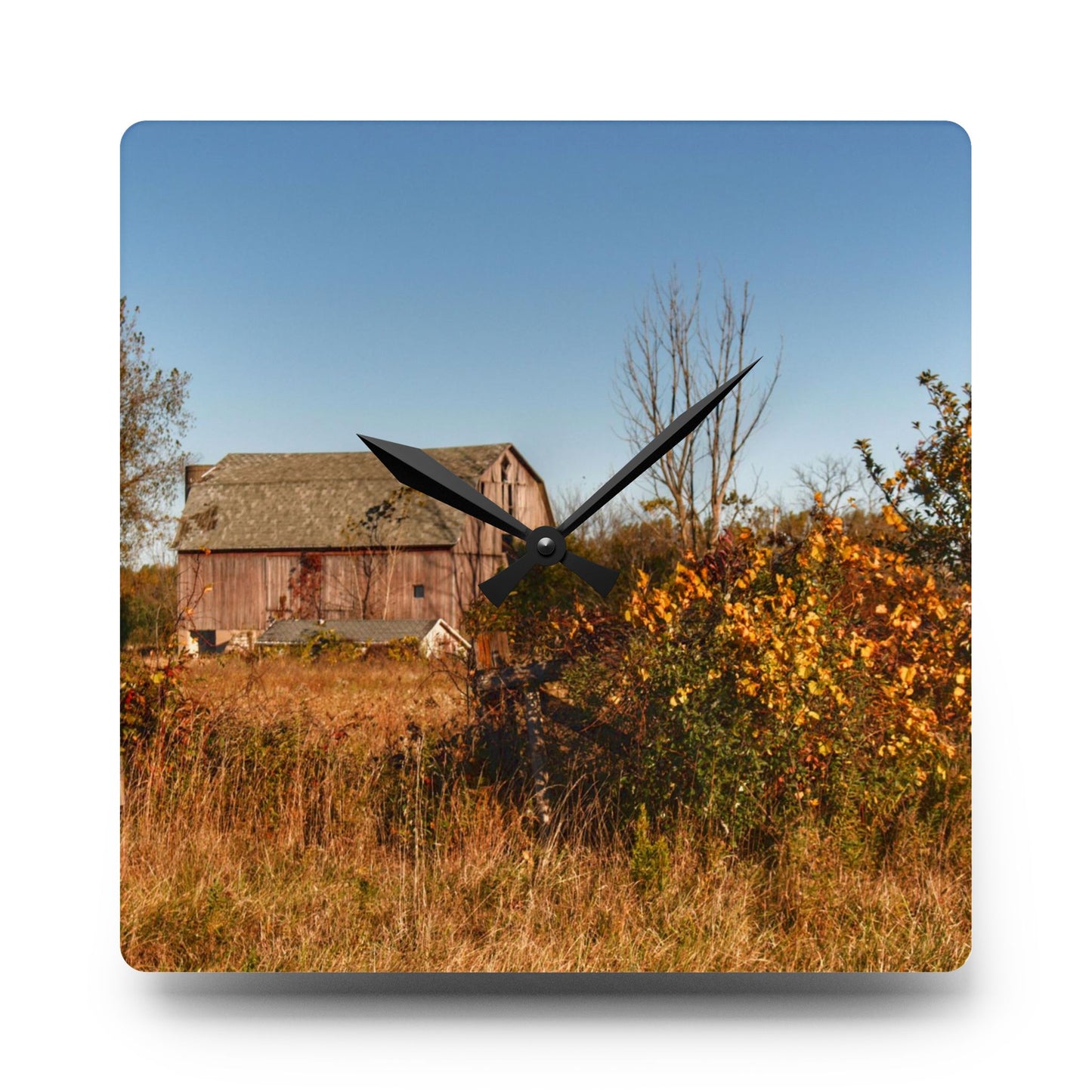 U R There Photography Clothier Road Red I Rustic Farmhouse Acrylic Analog Wall Clock