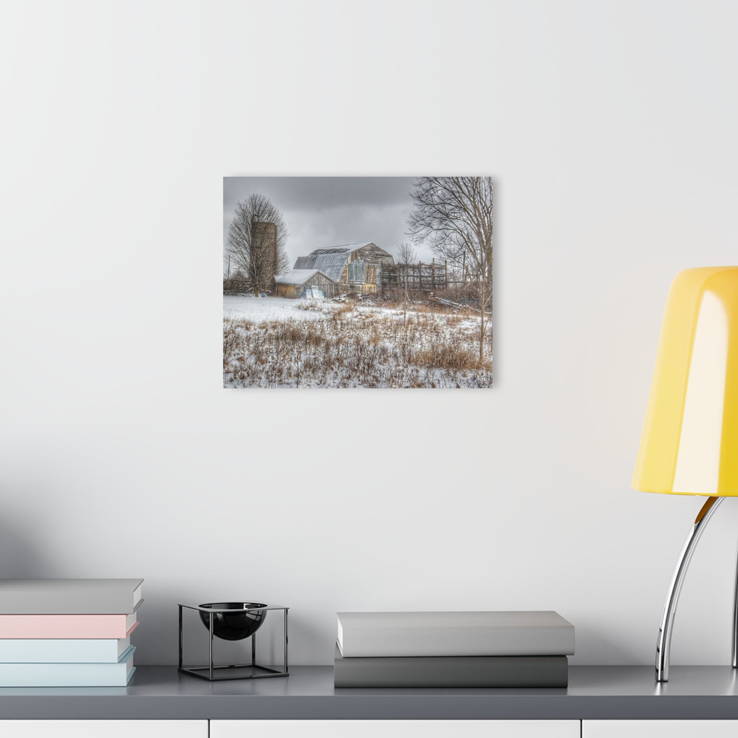 U R There Photography Vermilya Grey and Silo Rustic Farmhouse Acrylic Wall Print