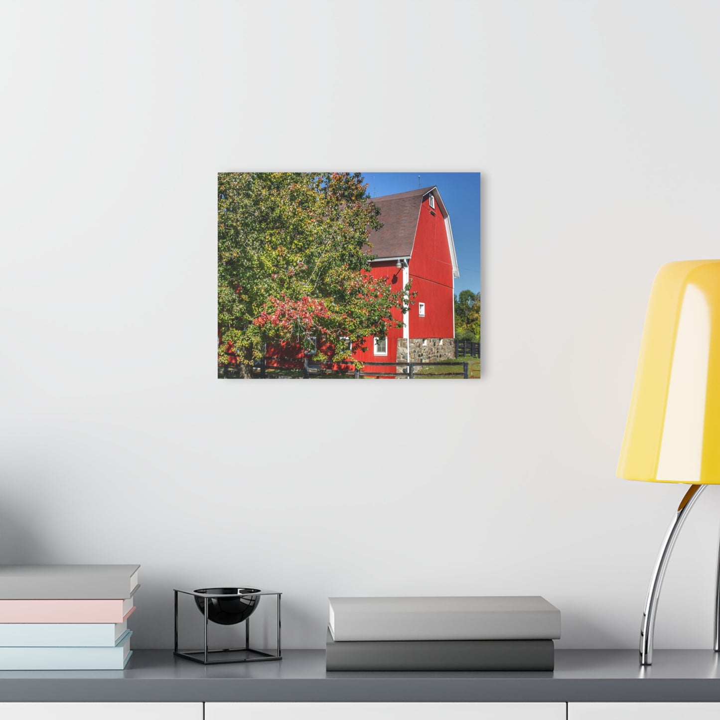 U R There Photography Oakwood Road Red Rustic Farmhouse Acrylic Wall Print