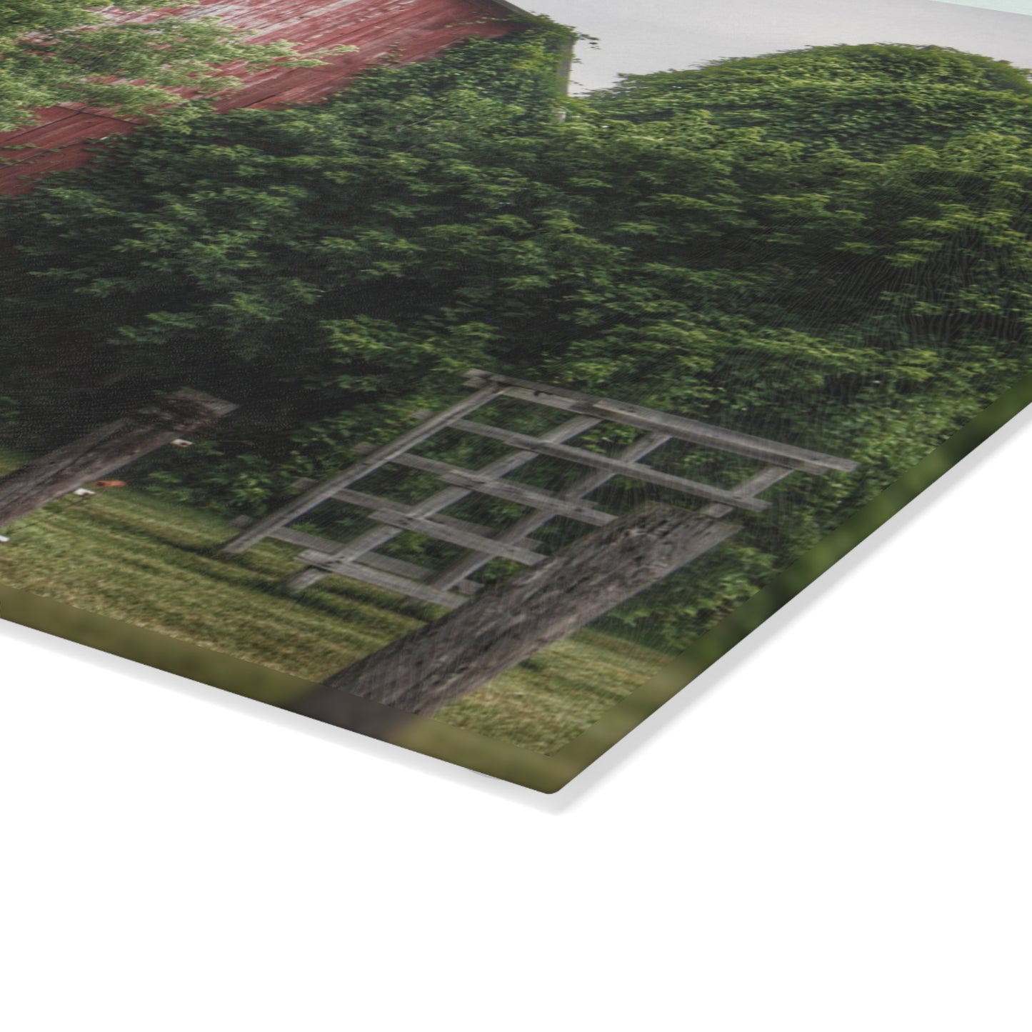 U R There Photography Otter Lake Road Hidden Red Rustic Farmhouse Tempered-Glass Cutting Board