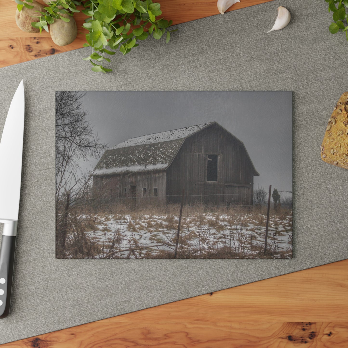 U R There Photography South Kirk Road Grey Rustic Farmhouse Tempered-Glass Cutting Board
