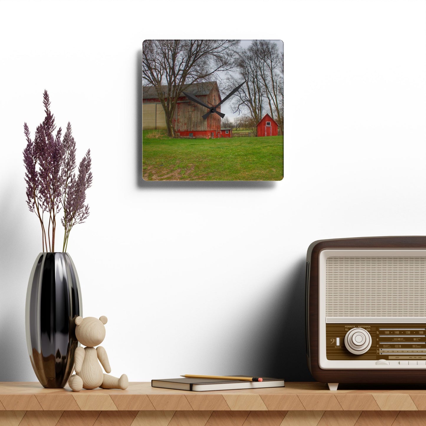 U R There Photography Lake George Red II Rustic Farmhouse Acrylic Analog Wall Clock