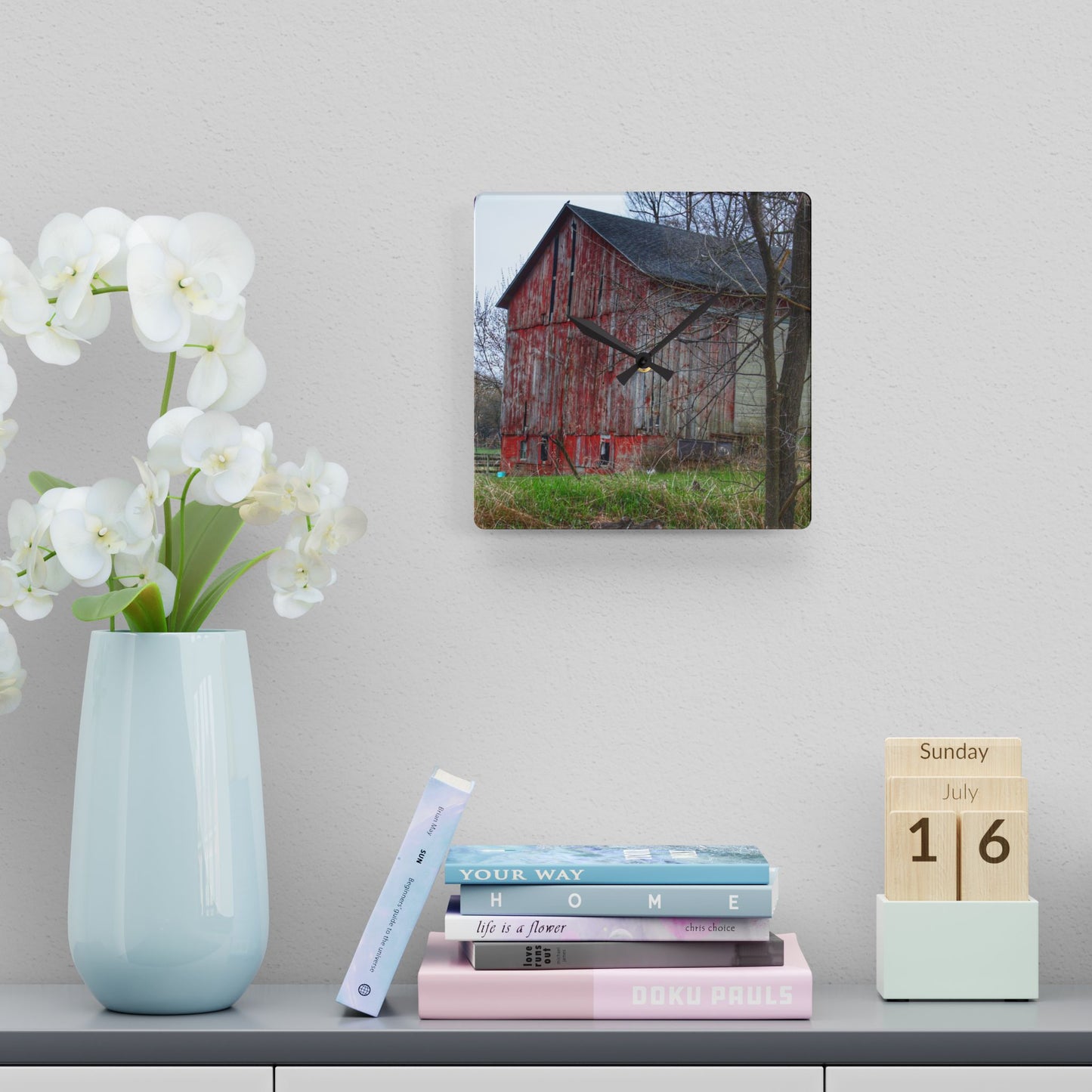 U R There Photography Lake George Red I Rustic Farmhouse Acrylic Analog Wall Clock