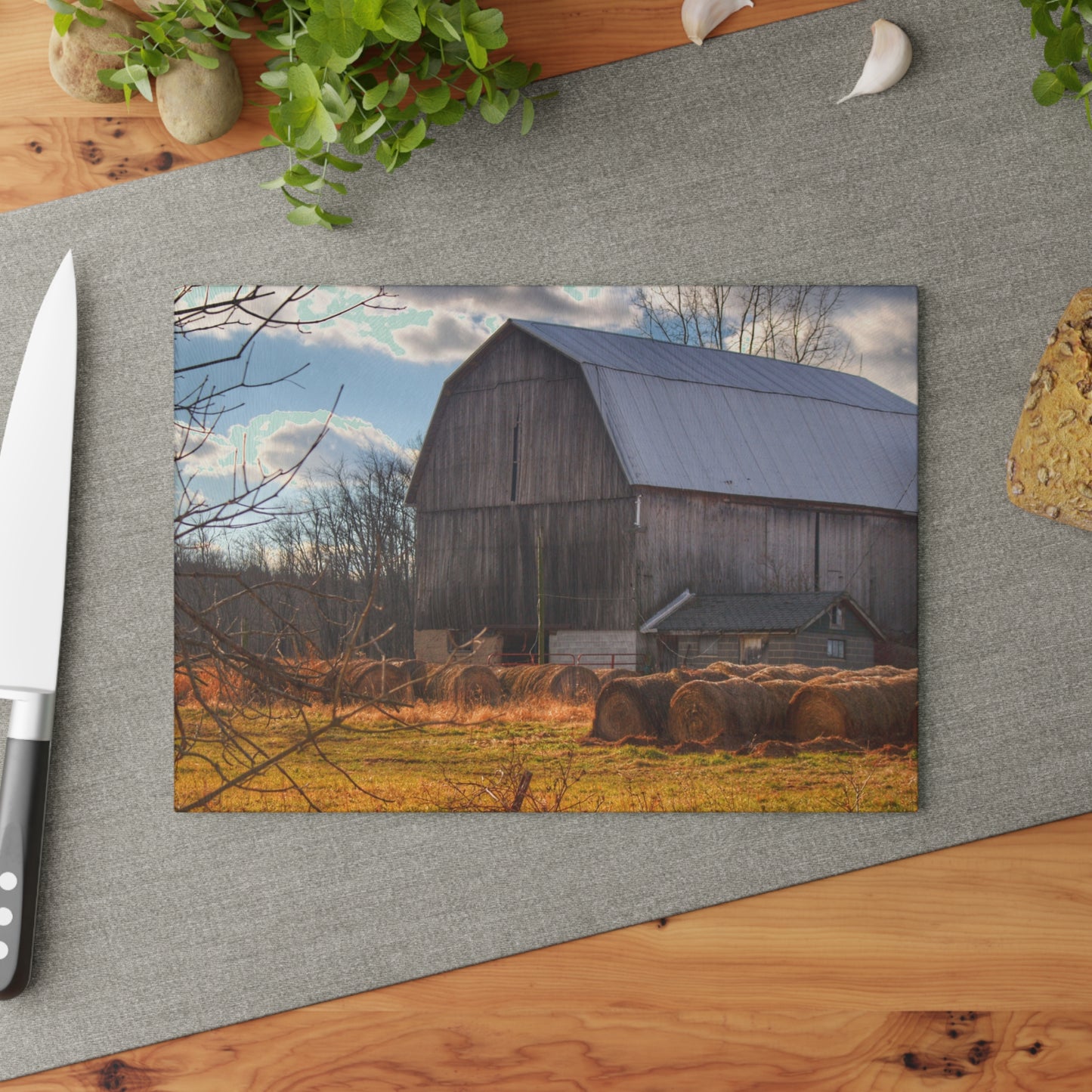 U R There Photography Sandusky Grey Haybarn Rustic Farmhouse Tempered-Glass Cutting Board