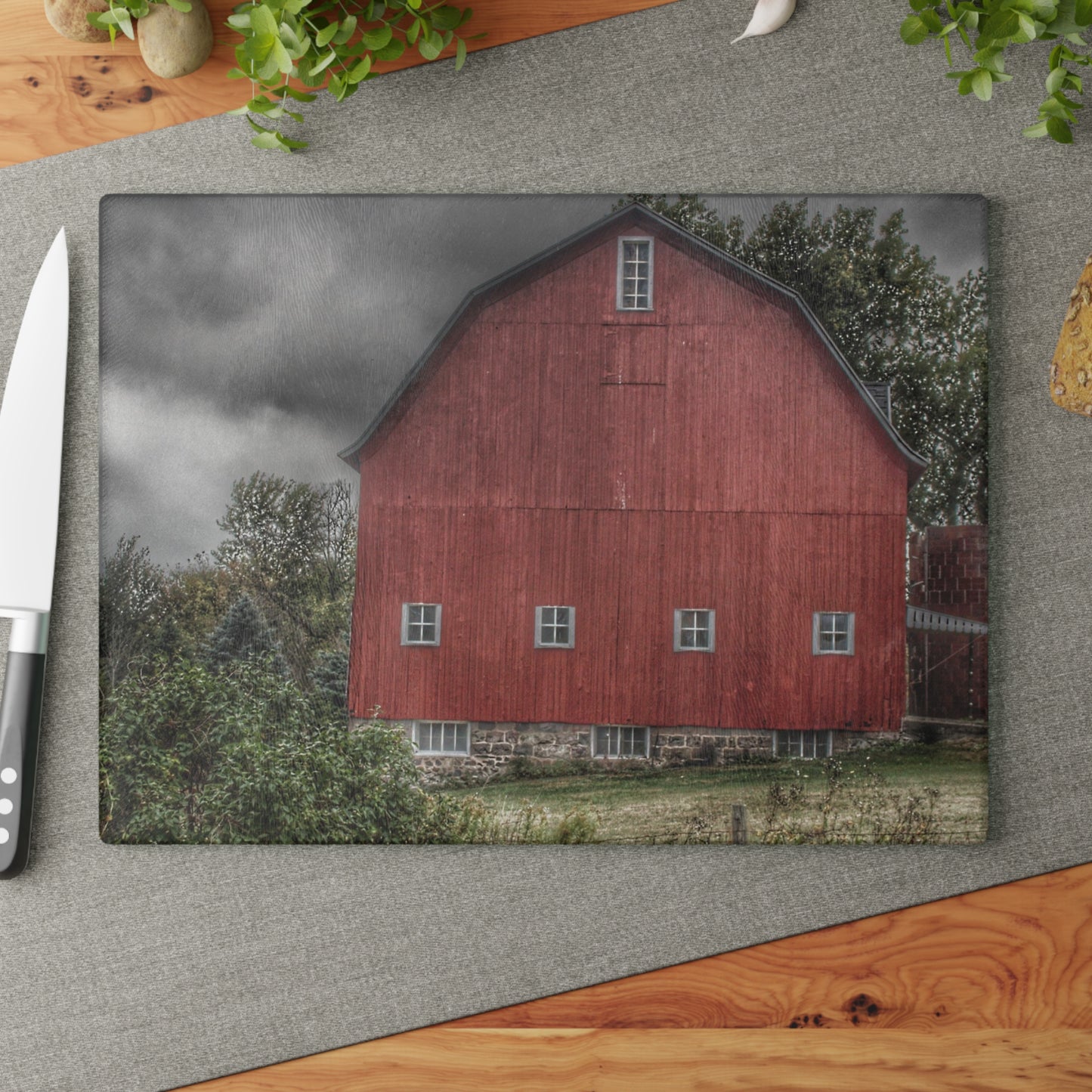 U R There Photography Vassar Road Red II Rustic Farmhouse Tempered-Glass Cutting Board