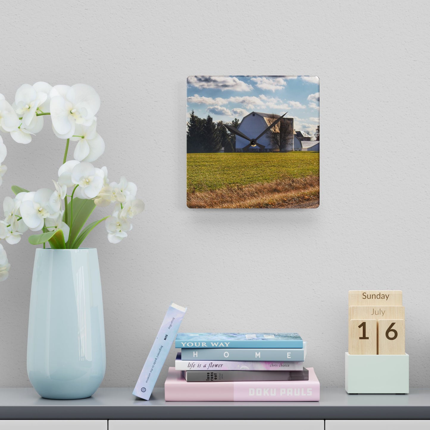 U R There Photography Sandusky White Rustic Farmhouse Acrylic Analog Wall Clock 10.75'' × 10.75'' (Square)