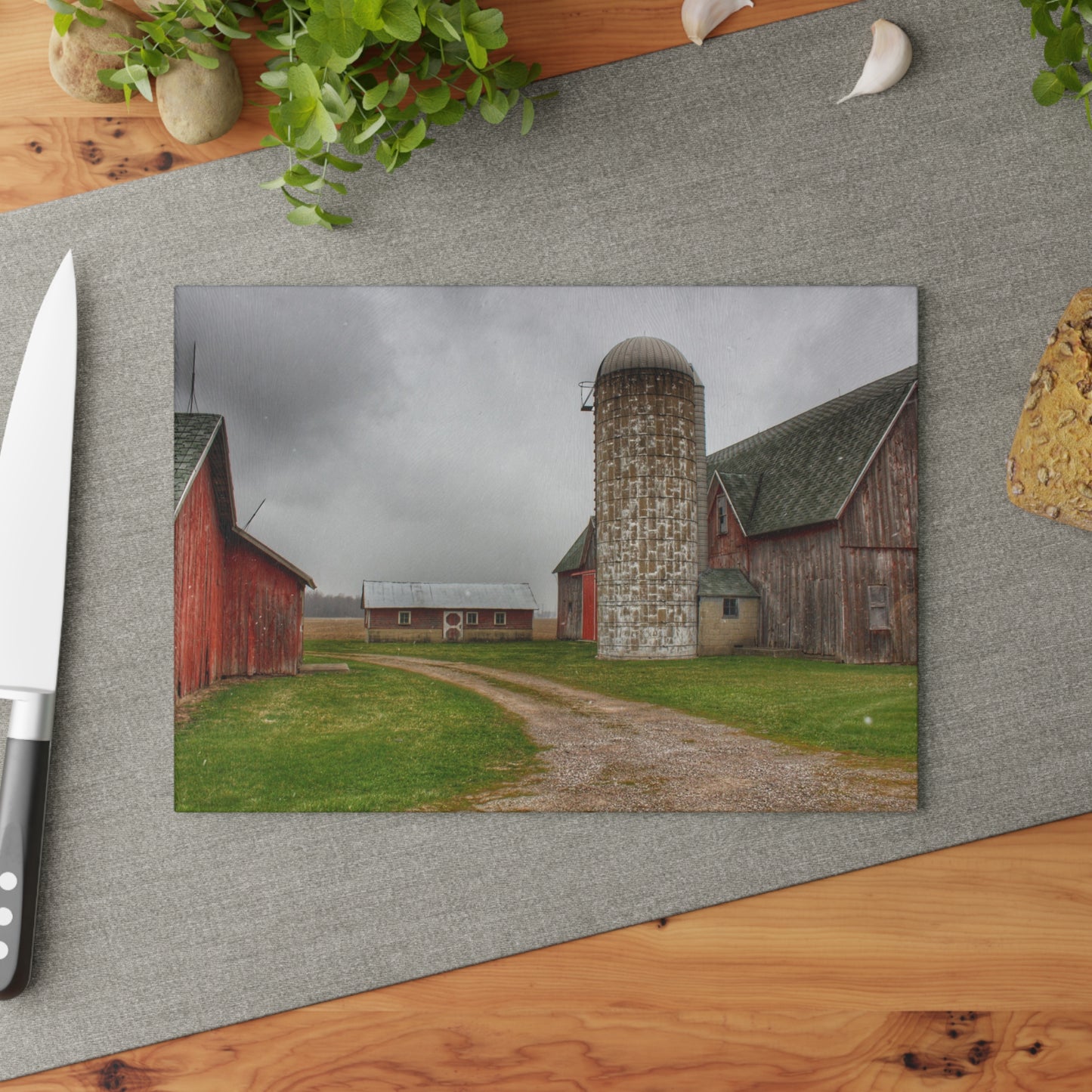 U R There Photography Roedel Roadside Reds II Rustic Farmhouse Tempered-Glass Cutting Board