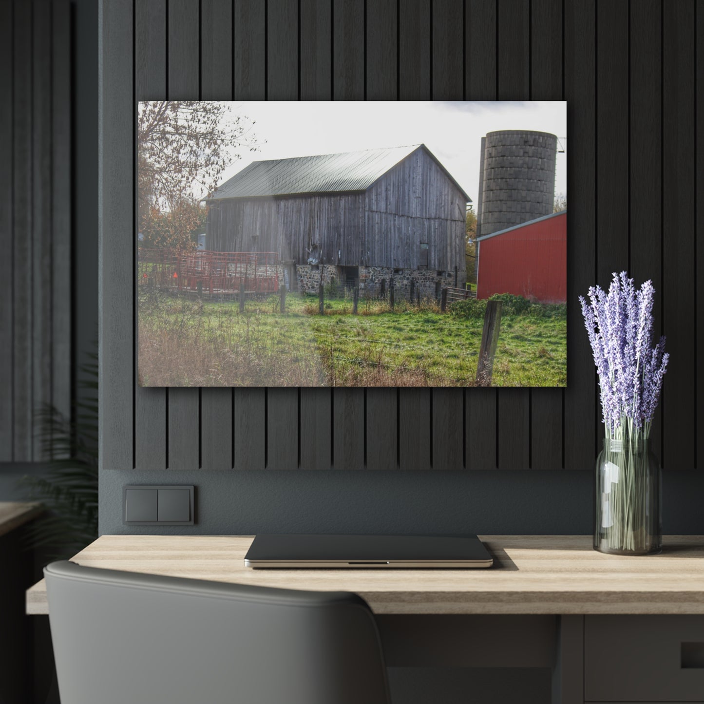 U R There Photography Slattery Road Fieldstone Grey Rustic Farmhouse Acrylic Wall Print