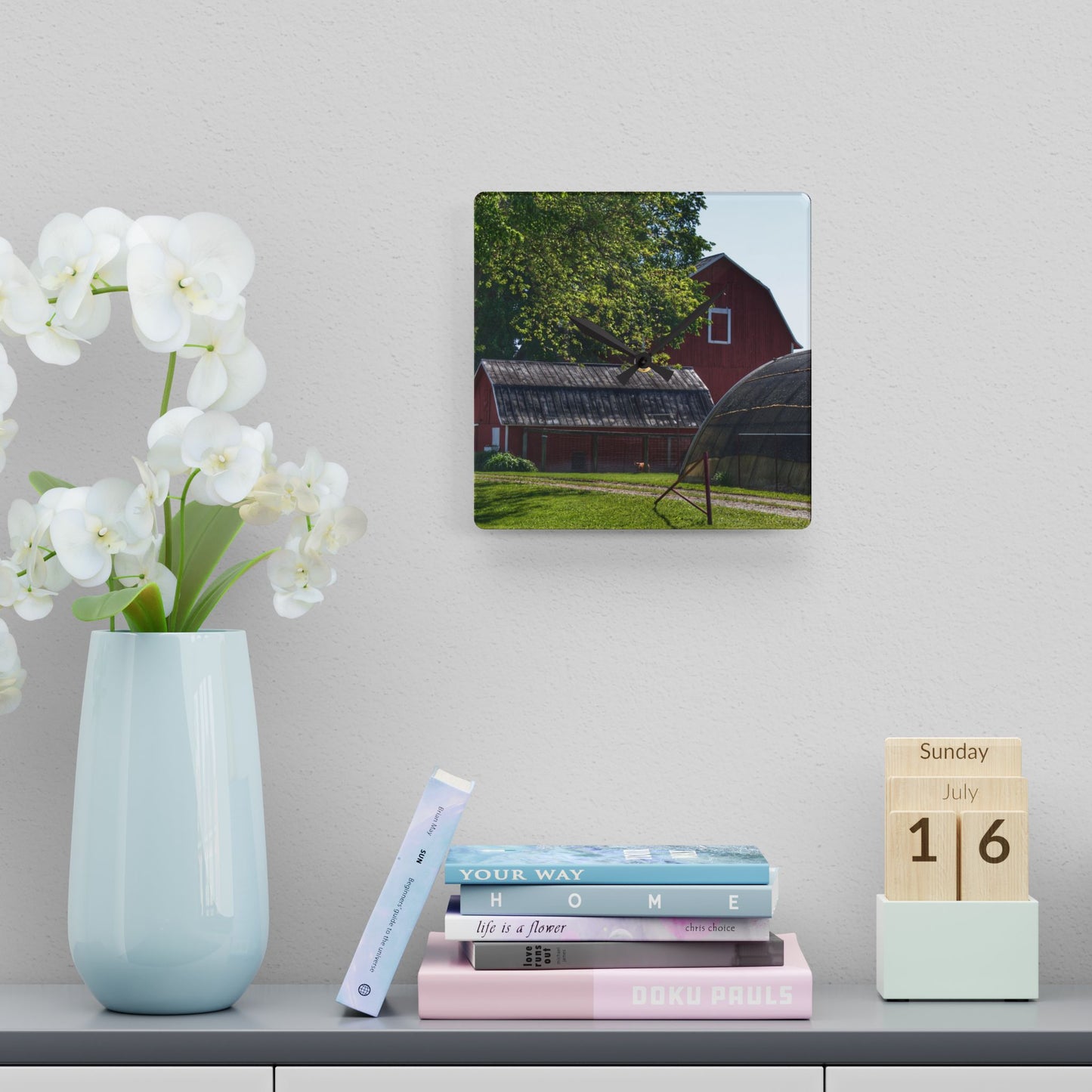 U R There Photography Hidden Reds Rustic Farmhouse Acrylic Analog Wall Clock