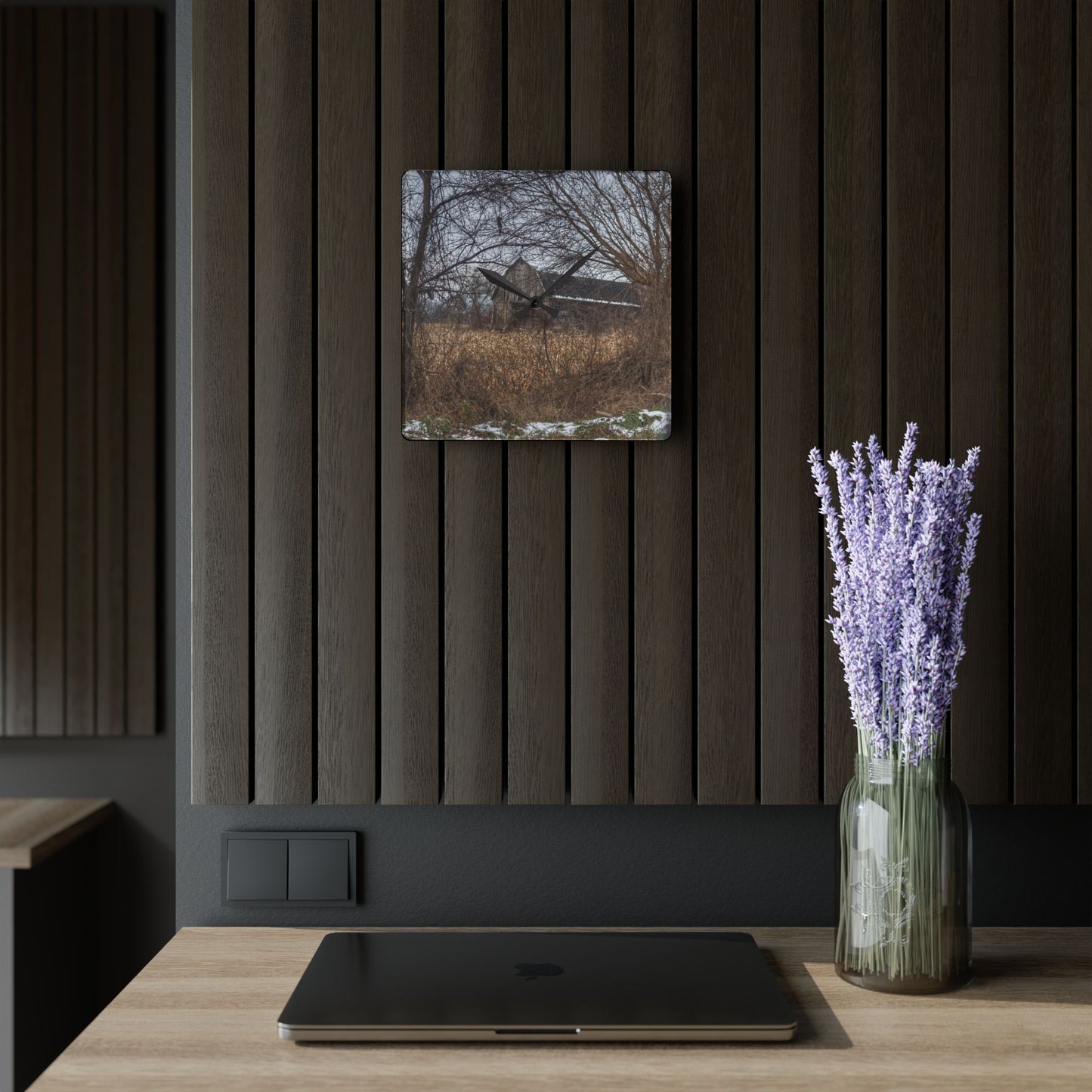 U R There Photography North Oxford Road Grey I Rustic Farmhouse Acrylic Analog Wall Clock