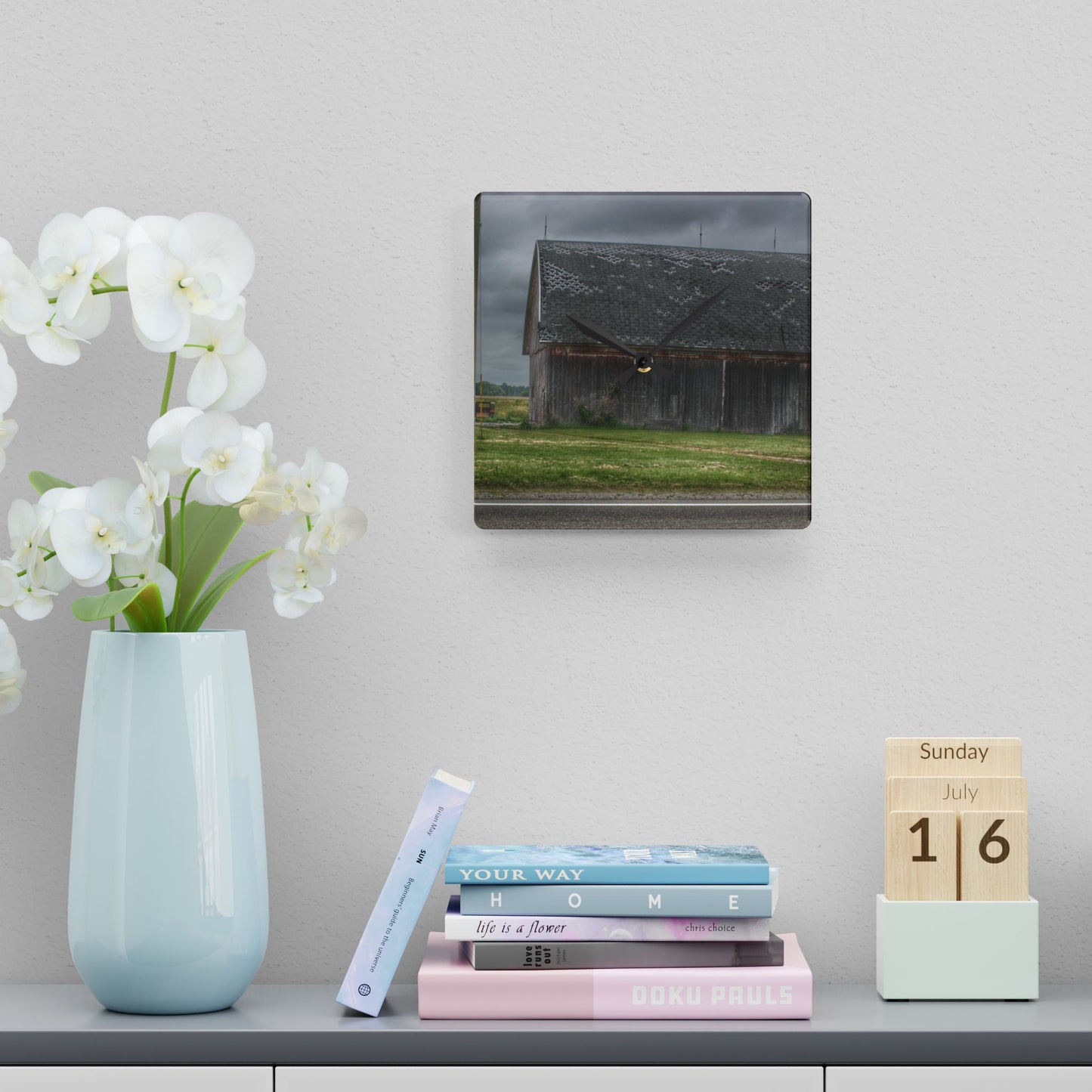 U R There Photography M-24 Elder Grey Rustic Farmhouse Acrylic Analog Wall Clock