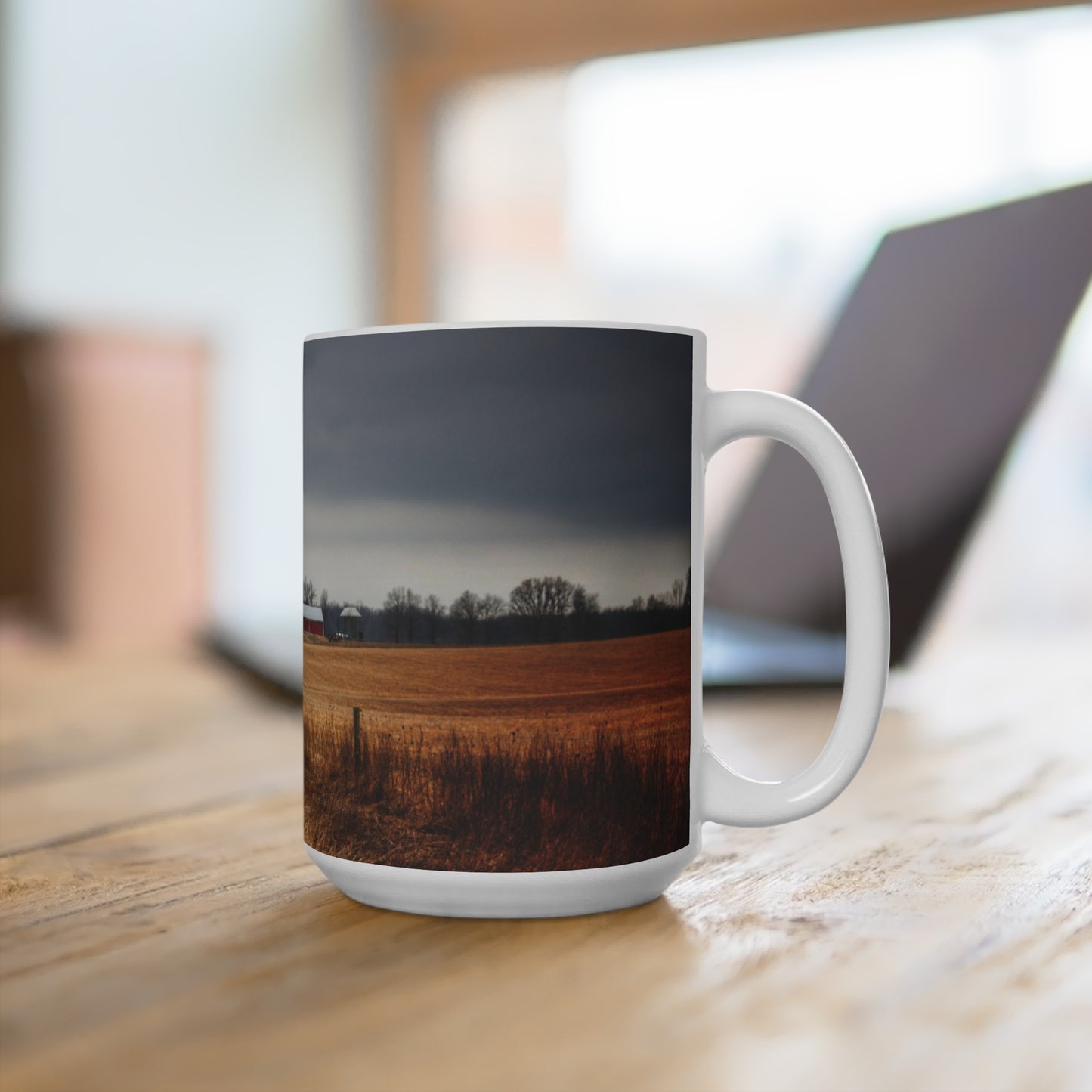 Rustic Farmhouse Coffee Mug Featuring Across the Field on Daley Road
