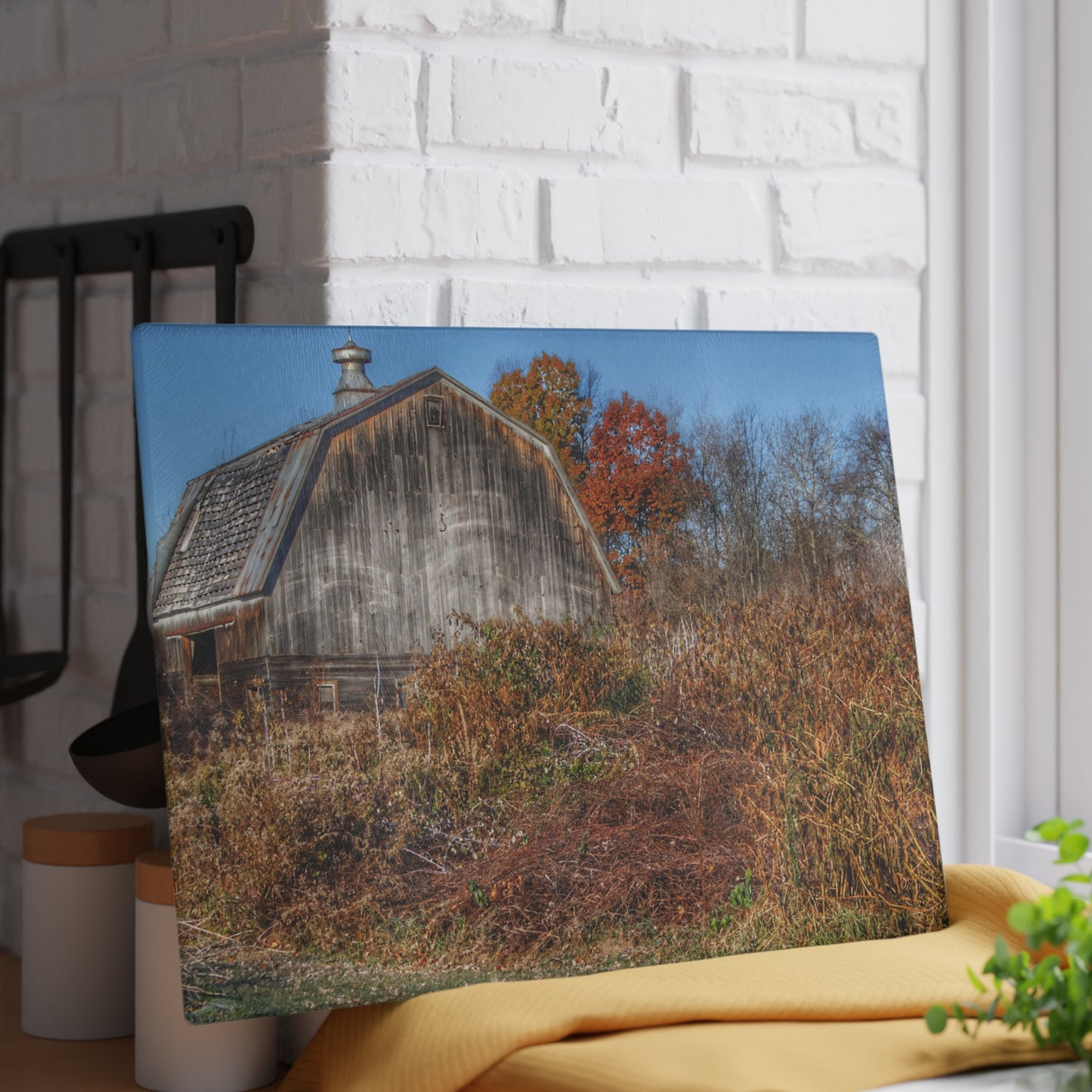 U R There Photography Vassar Road Hidden Grey II Rustic Farmhouse Tempered-Glass Cutting Board