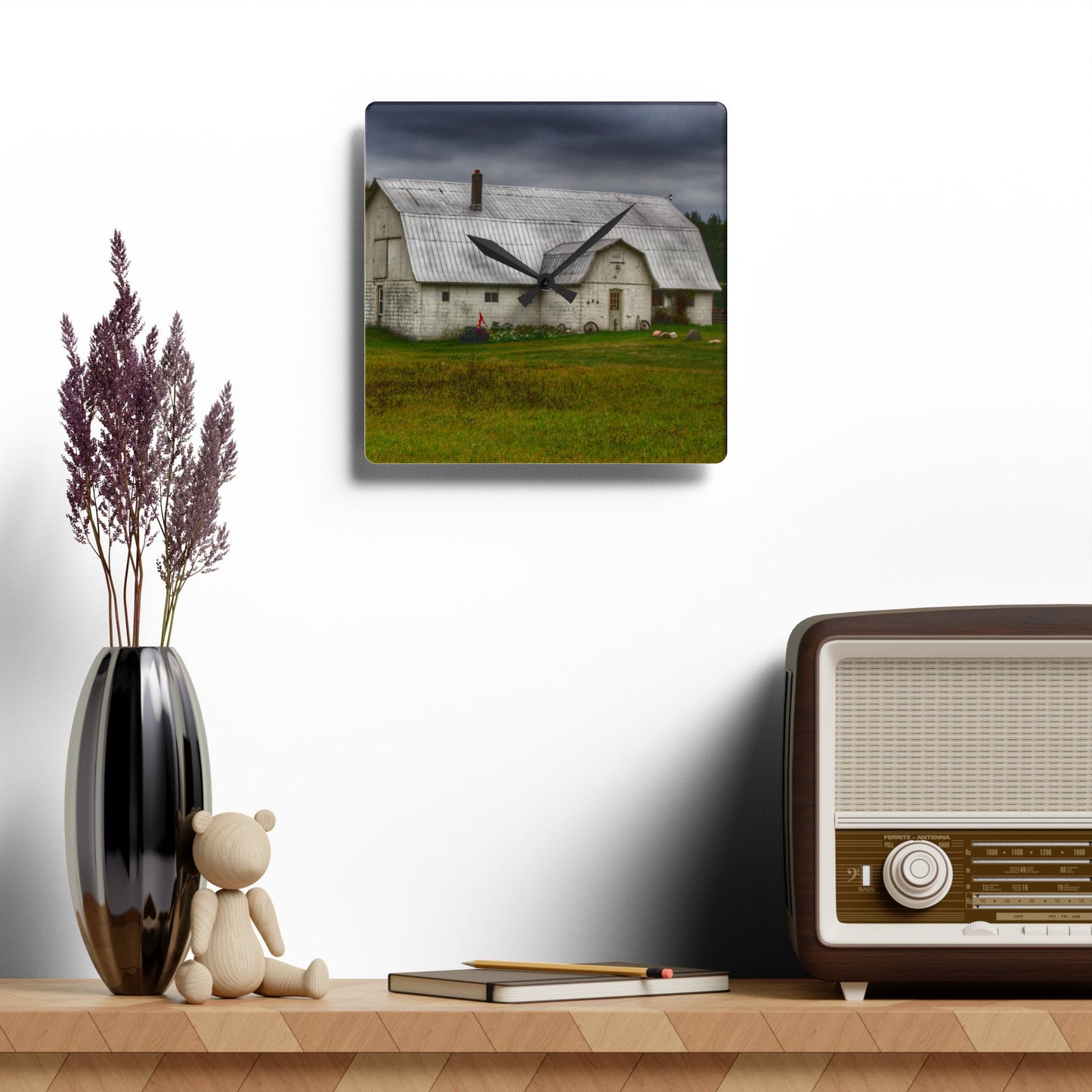 U R There Photography Milliman Road White Rustic Farmhouse Acrylic Analog Wall Clock