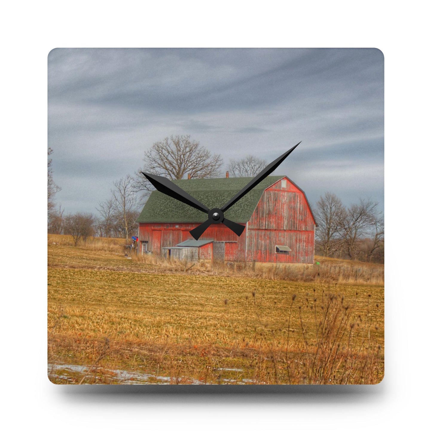 U R There Photography Clark Road Hillside Red I Rustic Farmhouse Wall Clock