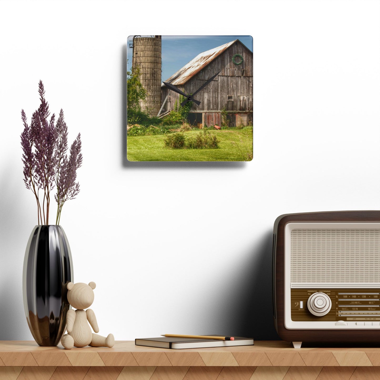 U R There Photography Churchill Christmas Barn in Summer Rustic Farmhouse Wall Clock